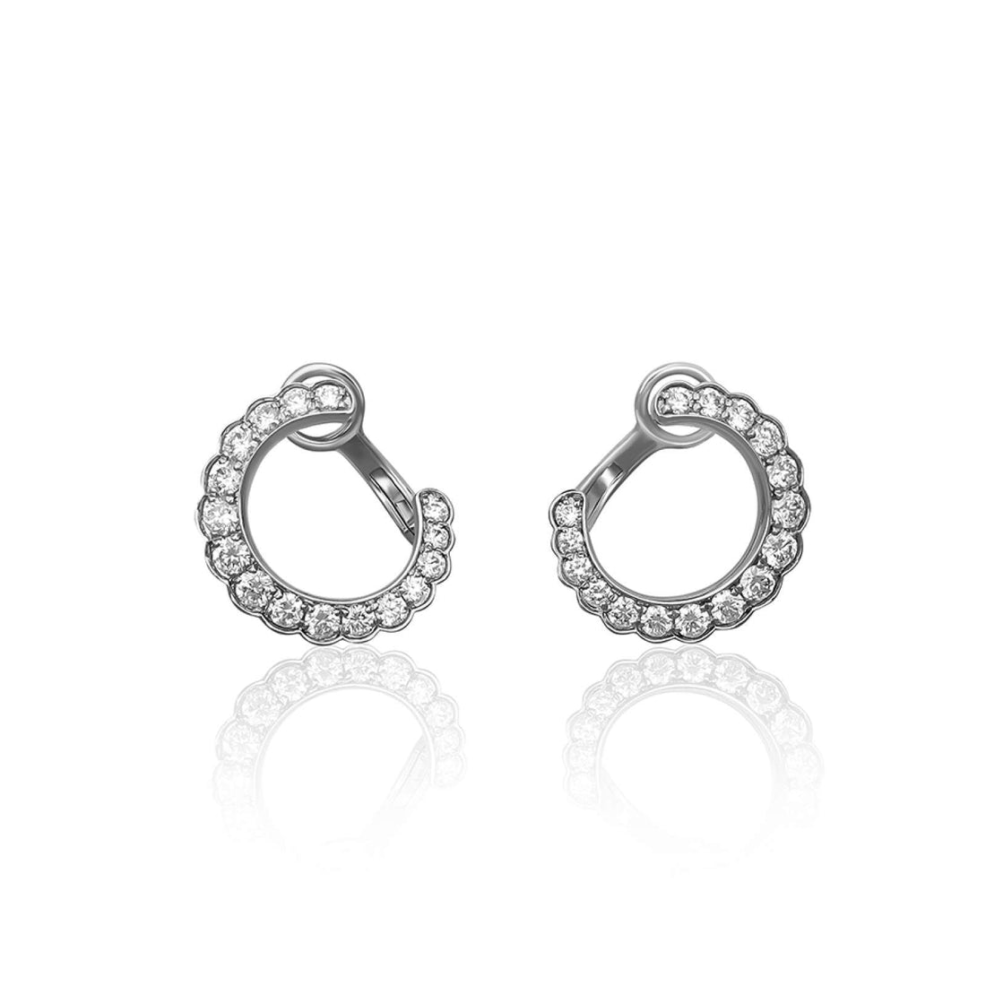 Scalloped edge round diamond huggie earrings 1.04ct in 14ct / 18ct gold, rubover grain setting, hinged hoops, yellow or white gold