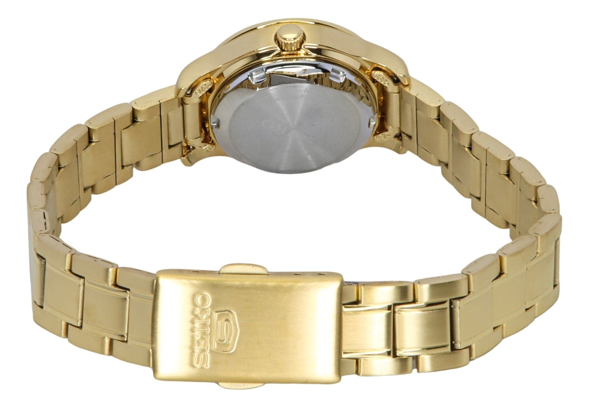 Seiko 5 Classic Gold Tone Stainless Steel Black Dial 21 Jewels Automatic SYMD96K1 Women's Watch - Prestige Stones