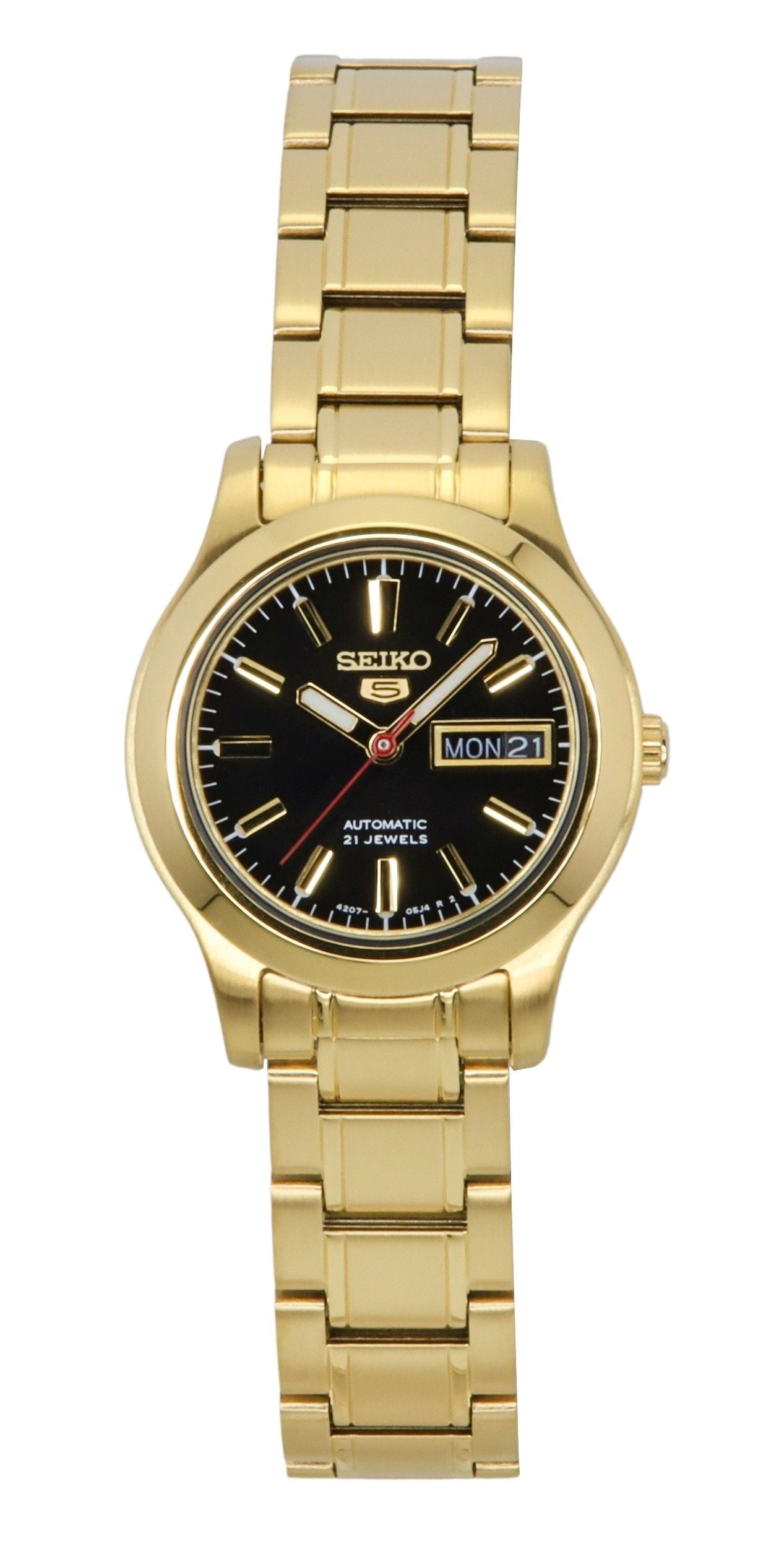 Seiko 5 Classic Gold Tone Stainless Steel Black Dial 21 Jewels Automatic SYMD96K1 Women's Watch - Prestige Stones