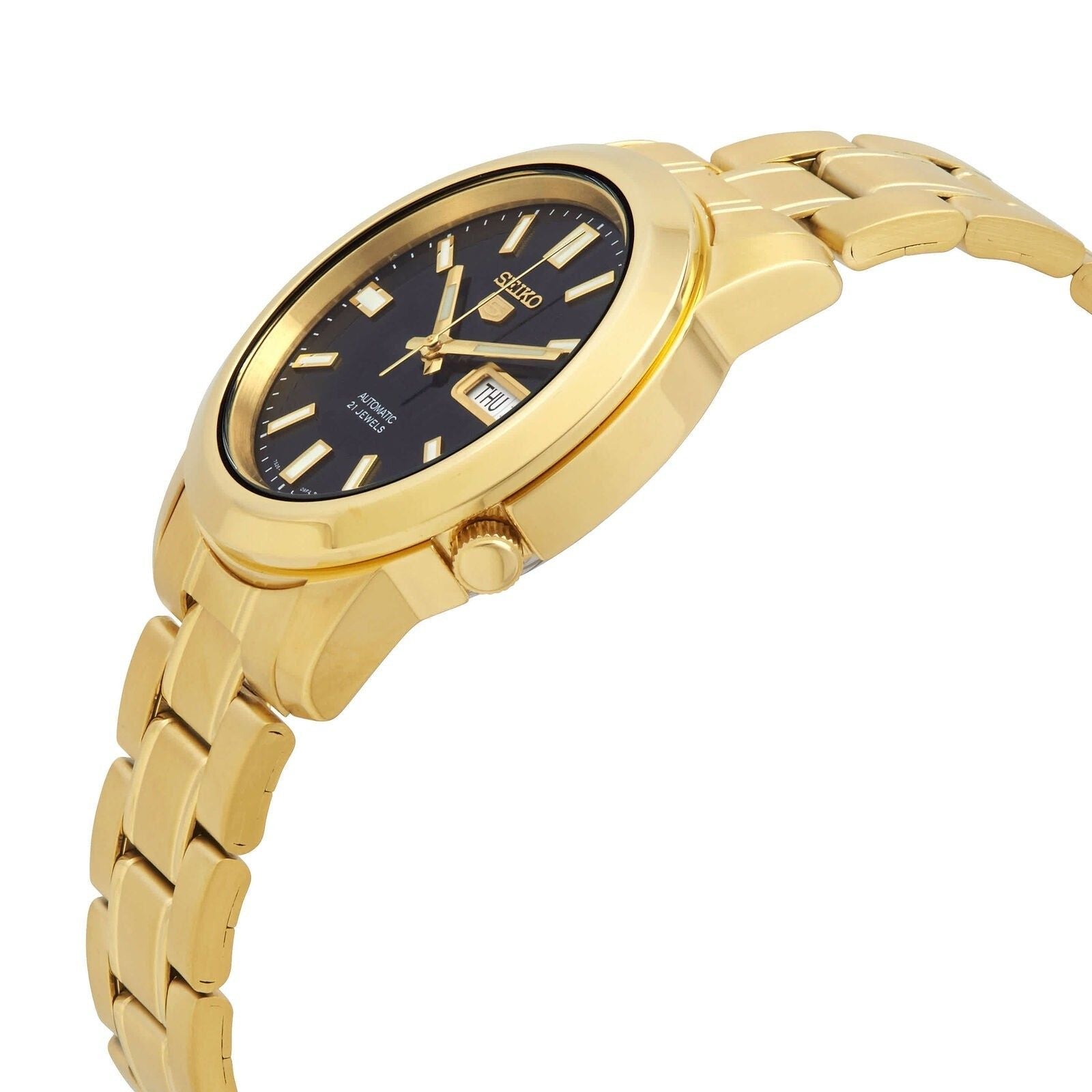 Seiko 5 Gold Tone Stainless Steel Black Dial 21 Jewels Automatic SNKK22K1 Men's Watch - Prestige Stones