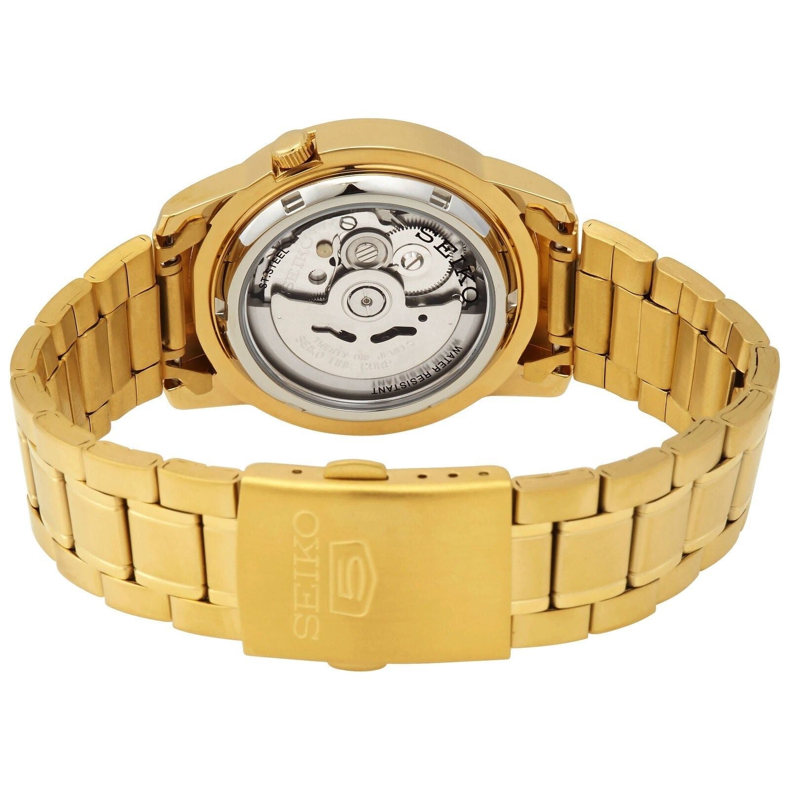 Seiko 5 Gold Tone Stainless Steel Black Dial 21 Jewels Automatic SNKK22K1 Men's Watch - Prestige Stones
