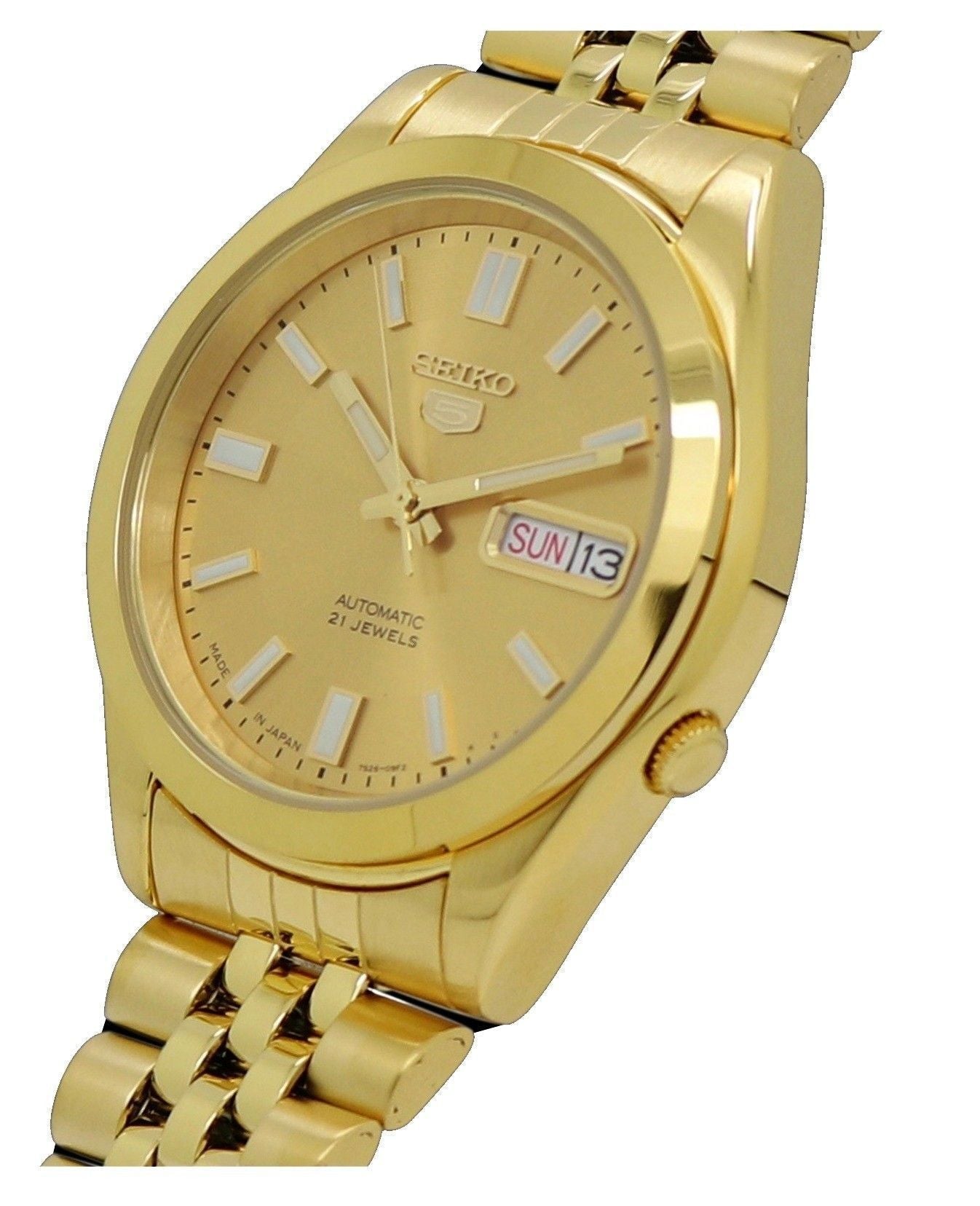 Seiko 5 Gold Tone Stainless Steel Gold Dial 21 Jewels Automatic SNKK20K1 Men's Watch - Prestige Stones
