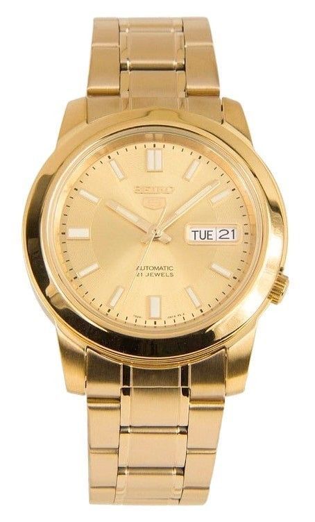 Seiko 5 Gold Tone Stainless Steel Gold Dial 21 Jewels Automatic SNKK20K1 Men's Watch - Prestige Stones