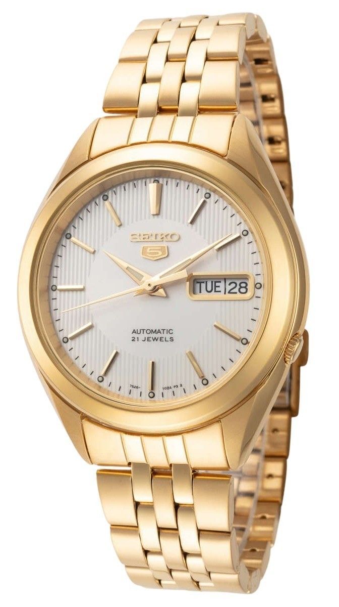 Seiko 5 Gold Tone Stainless Steel White Dial 21 Jewels Automatic SNKL26K1 Men's Watch - Prestige Stones