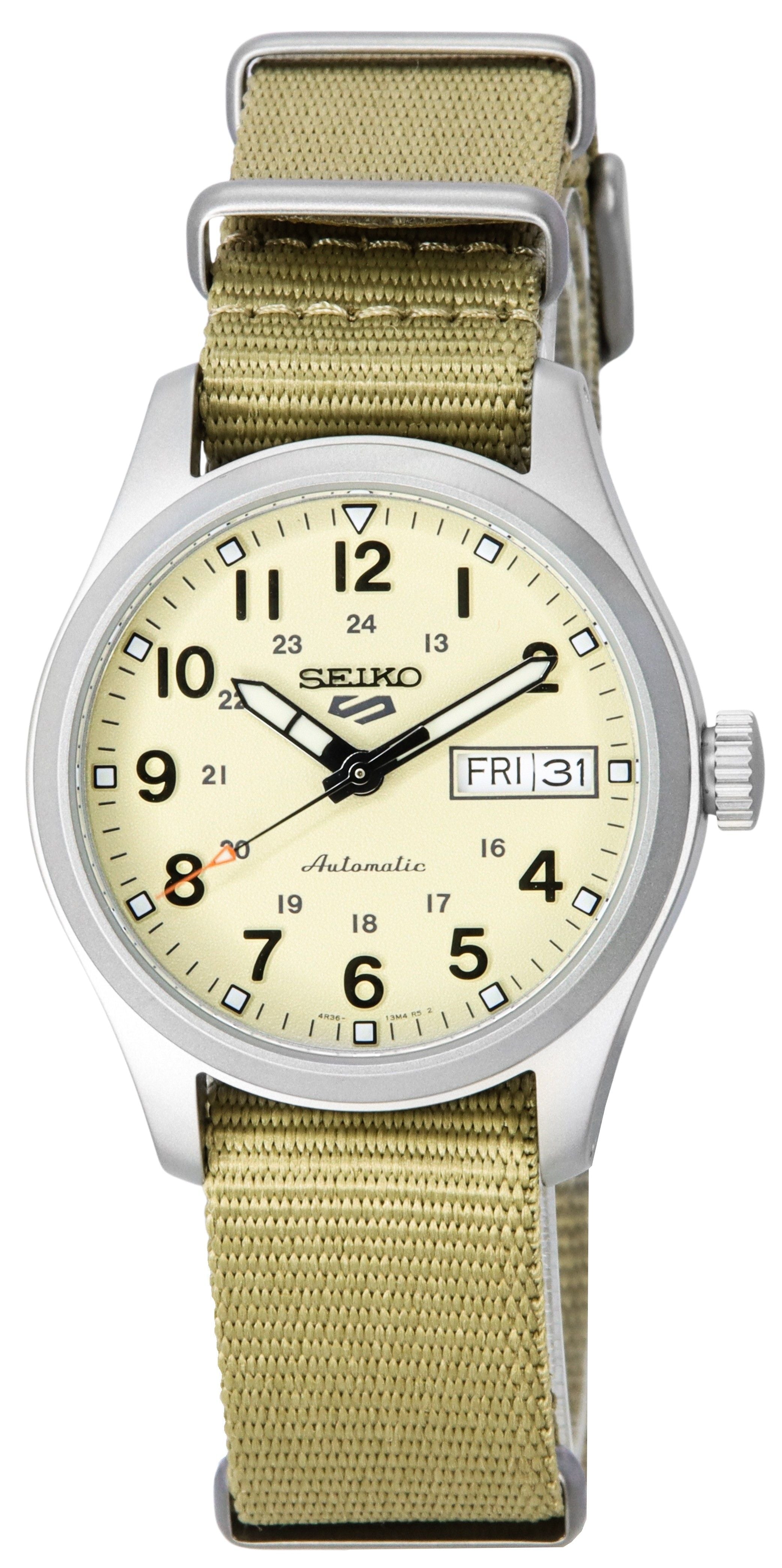 Seiko 5 Sports Desert Kit Midfield Nylon Strap Cream Dial Automatic SRPJ83K1 100M Men's Watch - Prestige Stones