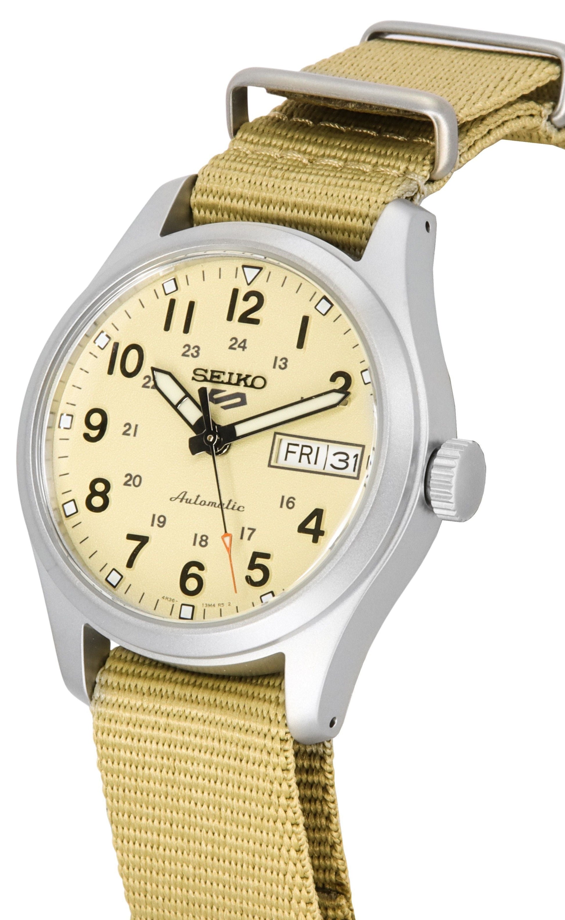 Seiko 5 Sports Desert Kit Midfield Nylon Strap Cream Dial Automatic SRPJ83K1 100M Men's Watch - Prestige Stones