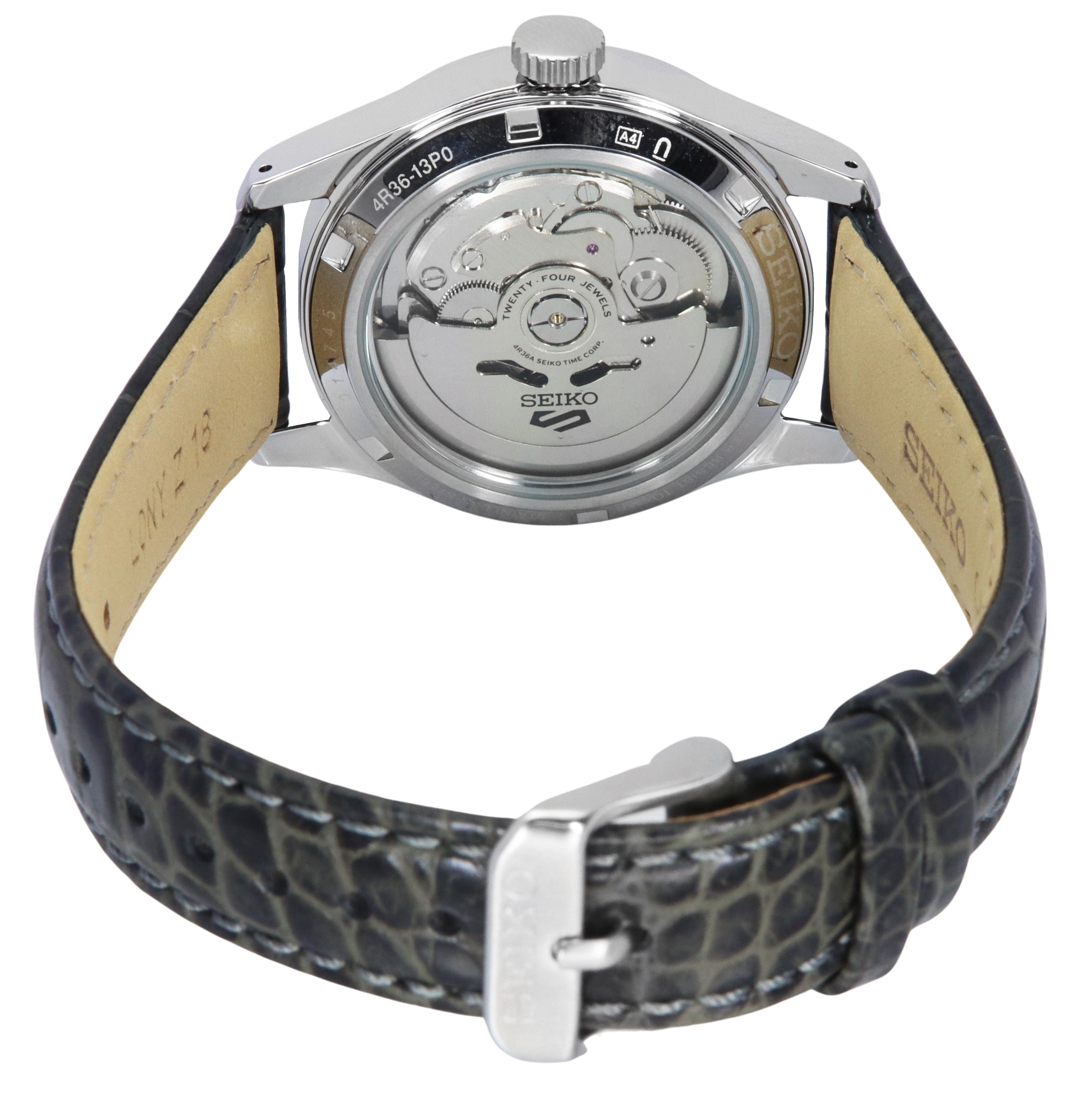 Seiko 5 Sports GMT Champagne Flieger Suit Style Leather Strap Automatic SRPJ87K1 100M Men's Watch - Prestige Stones