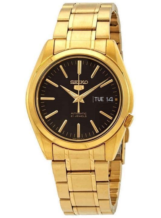 Seiko 5 Sports Gold Tone Stainless Steel Black Dial 21 Jewels Automatic SNKL50K1 Men's Watch - Prestige Stones