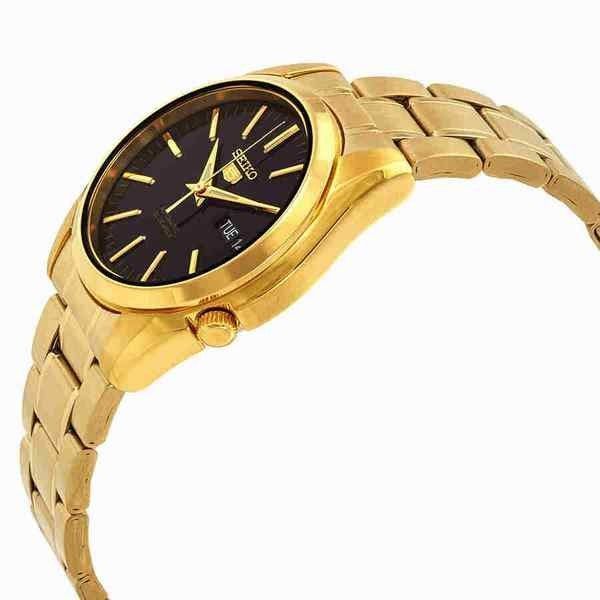 Seiko 5 Sports Gold Tone Stainless Steel Black Dial 21 Jewels Automatic SNKL50K1 Men's Watch - Prestige Stones