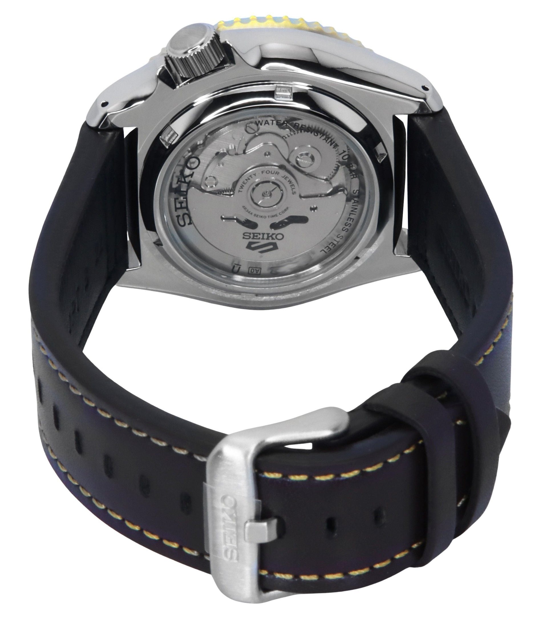 Seiko 5 Sports SKX GMT Leather Strap Black Dial Automatic SSK036K1 100M Men's Watch - Prestige Stones