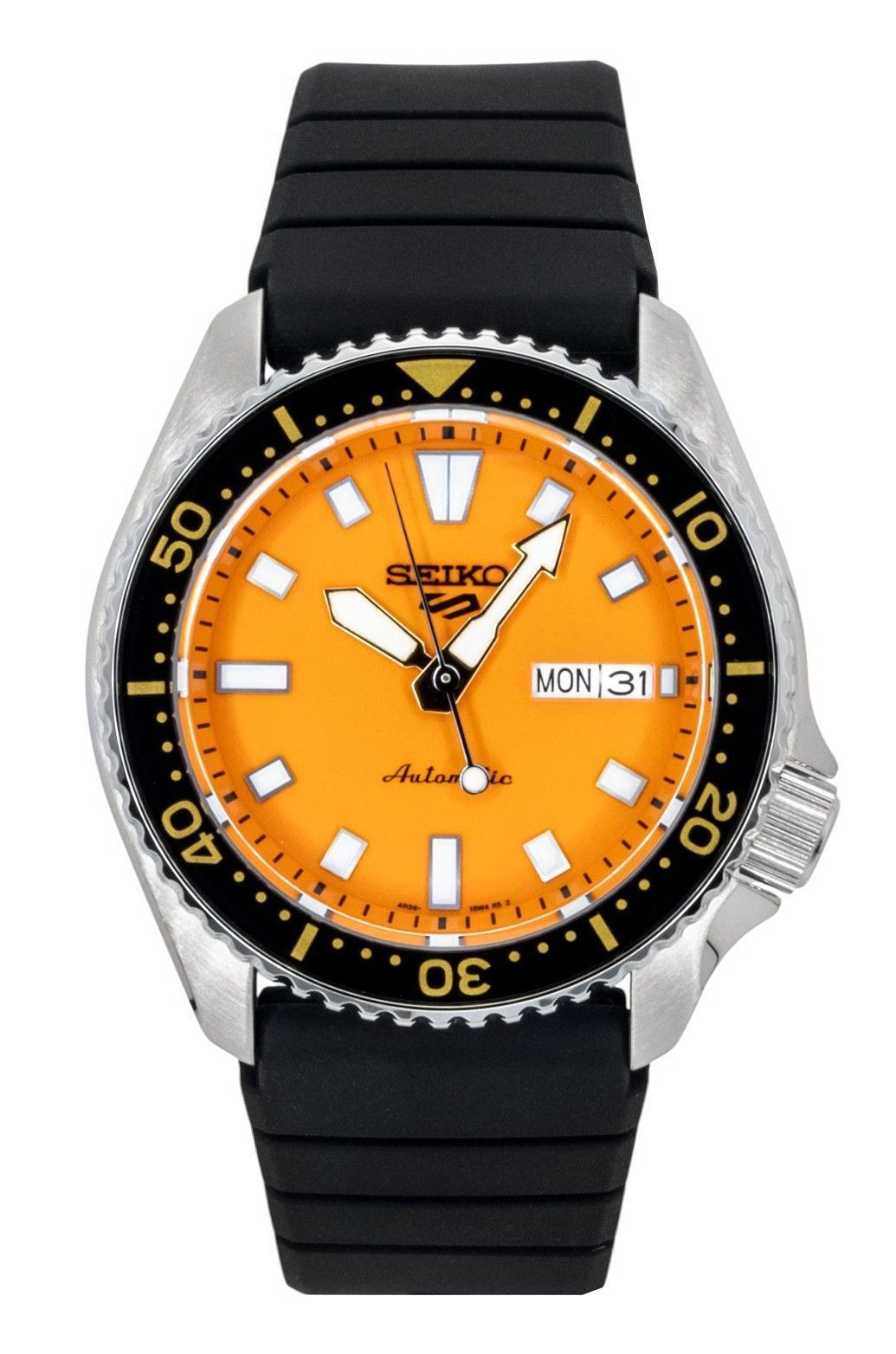 Seiko 5 Sports SKX Redux Silicone Strap Orange Dial Automatic SRPL89K1 100M Men's Watch - Prestige Stones