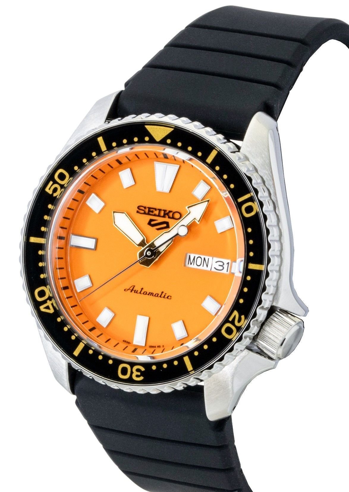 Seiko 5 Sports SKX Redux Silicone Strap Orange Dial Automatic SRPL89K1 100M Men's Watch - Prestige Stones