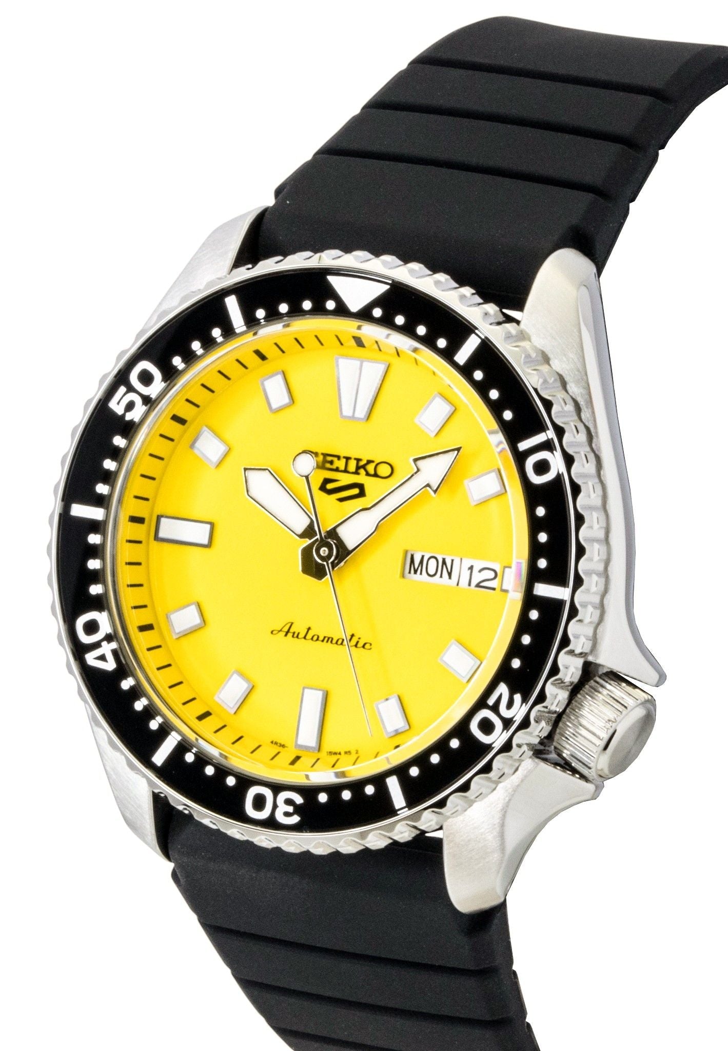 Seiko 5 Sports SKX Redux Silicone Strap Yellow Dial Automatic SRPL87K1 100M Men's Watch - Prestige Stones