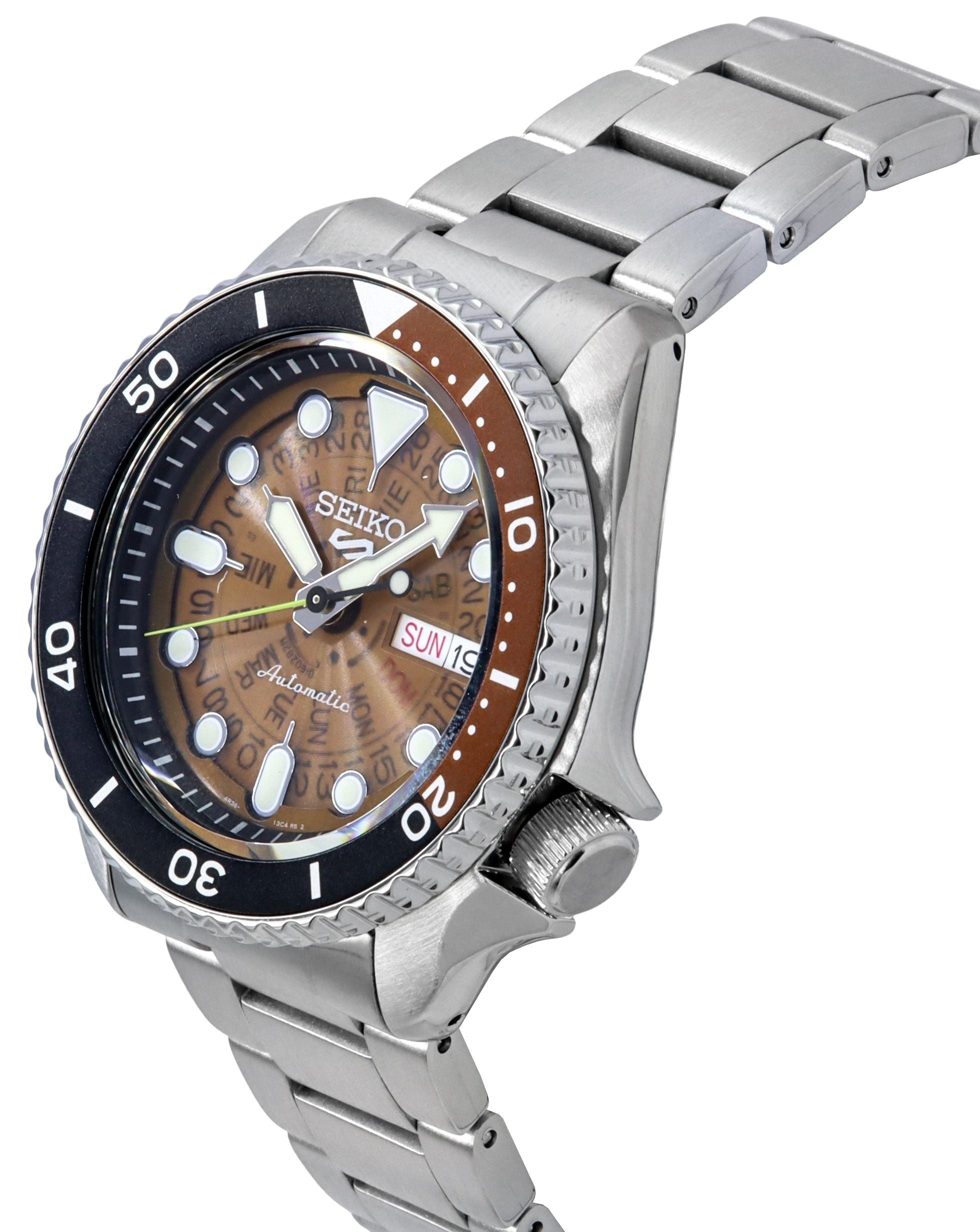 Seiko 5 Sports SKX Style Stainless Steel Transparent Orange Dial Automatic SRPJ47K1 100M Men's Watch - Prestige Stones
