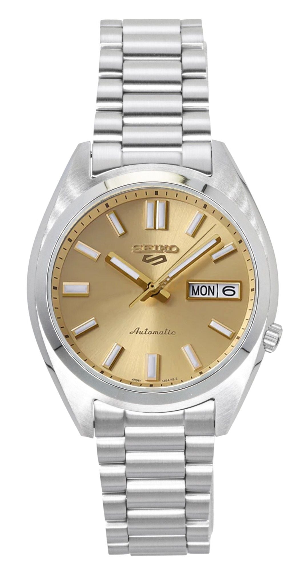 Seiko 5 Sports SNXS Stainless Steel Gold Dial Automatic SRPL59K1 100M Men's Watch - Prestige Stones