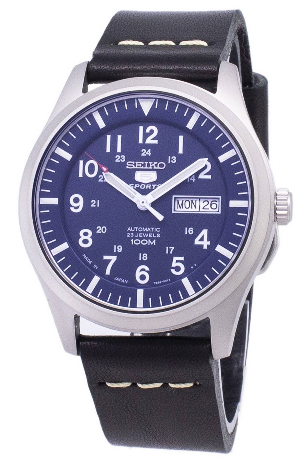 Seiko 5 Sports SNZG11J1 - var - LS14 Automatic Black Leather Strap Men's Watch - Prestige Stones