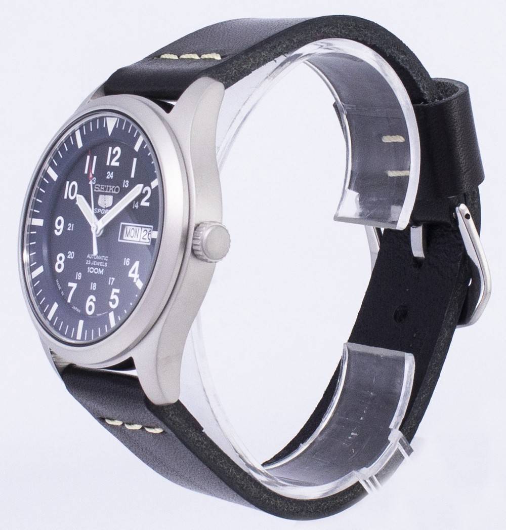 Seiko 5 Sports SNZG11J1 - var - LS14 Automatic Black Leather Strap Men's Watch - Prestige Stones