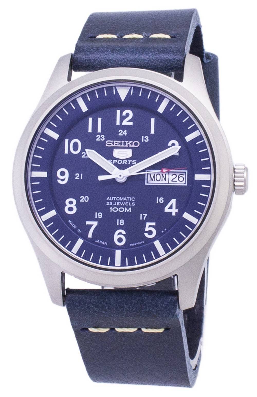 Seiko 5 Sports SNZG11J1 - var - LS15 Automatic Dark Blue Leather Strap Men's Watch - Prestige Stones