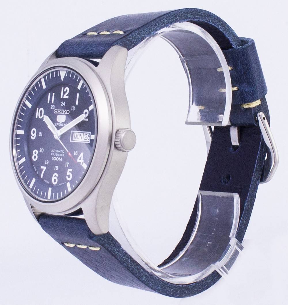 Seiko 5 Sports SNZG11J1 - var - LS15 Automatic Dark Blue Leather Strap Men's Watch - Prestige Stones