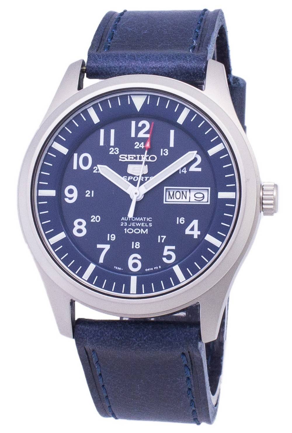 Seiko 5 Sports SNZG11K1 - var - LS13 Automatic Dark Blue Leather Strap Men's Watch - Prestige Stones
