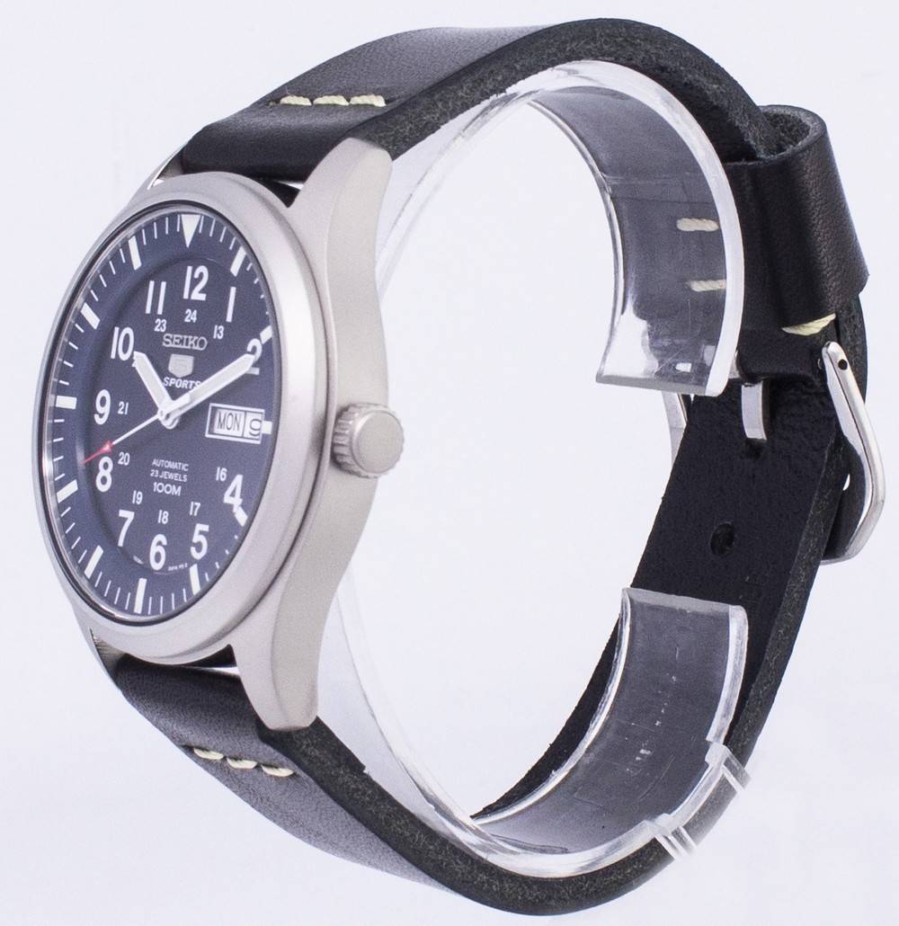 Seiko 5 Sports SNZG11K1 - var - LS14 Automatic Black Leather Strap Men's Watch - Prestige Stones