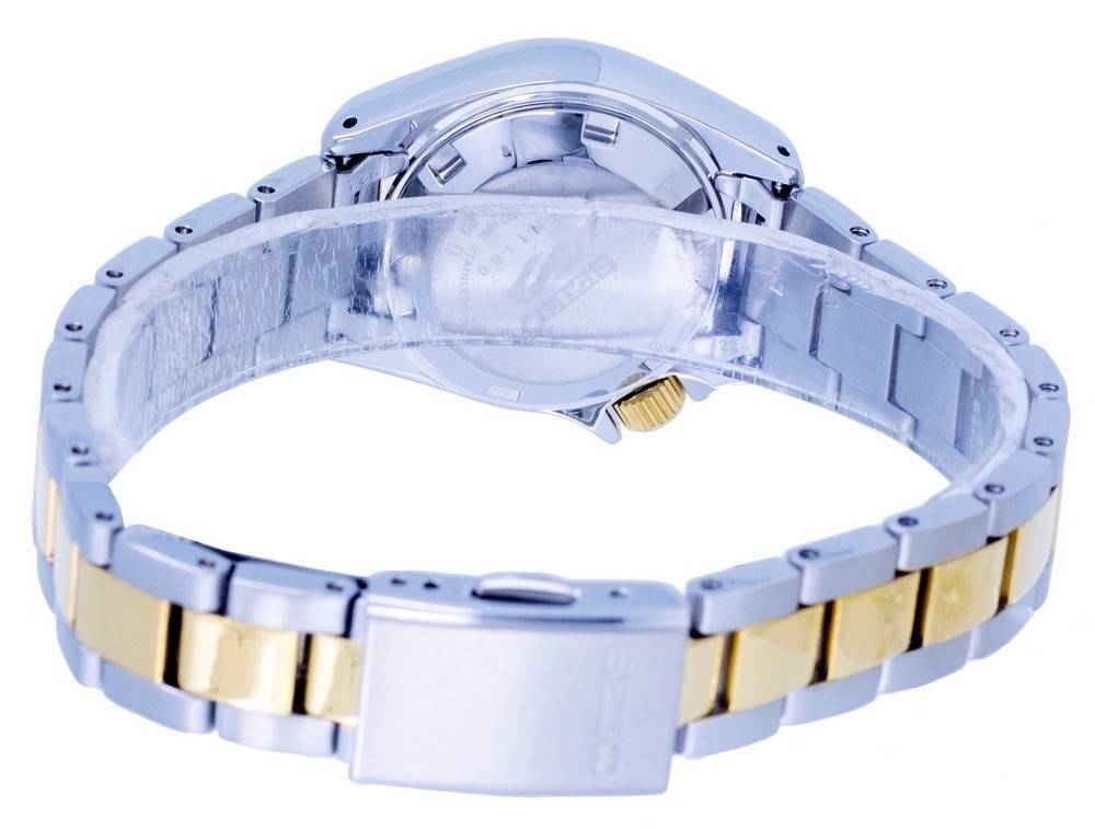 Seiko 5 Sports Two Tone Stainless Steel White Dial Automatic SRE004 SRE004K1 SRE004K 100M Women's Watch - Prestige Stones