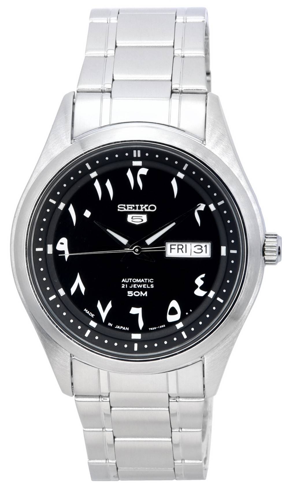 Seiko 5 Stainless Steel Black Arabic Dial Automatic SNKP21 SNKP21J1 SNKP21J Men's Watch - Prestige Stones