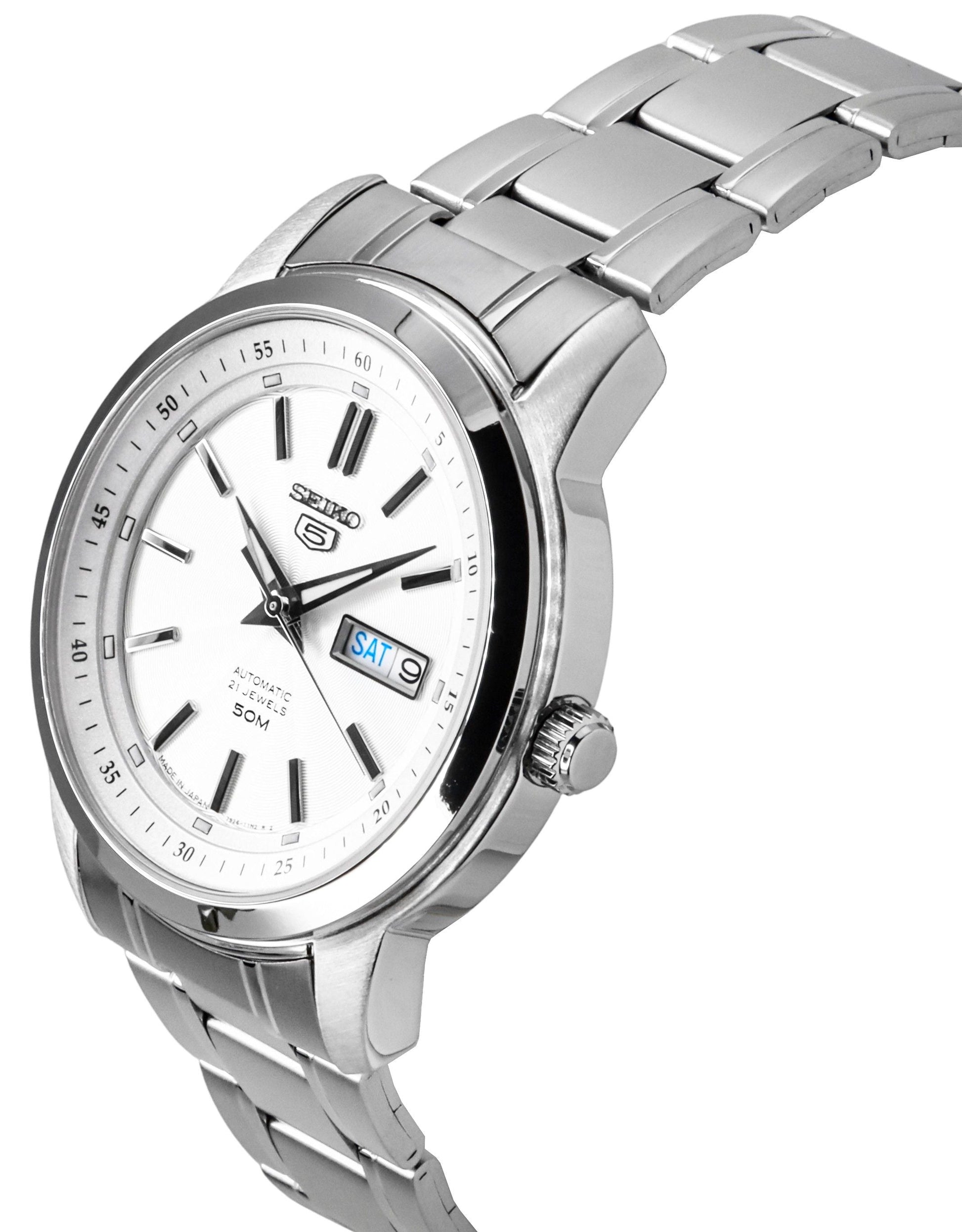 Seiko 5 Stainless Steel Silver Dial 21 Jewels Automatic SNKM83J1 Men's Watch - Prestige Stones