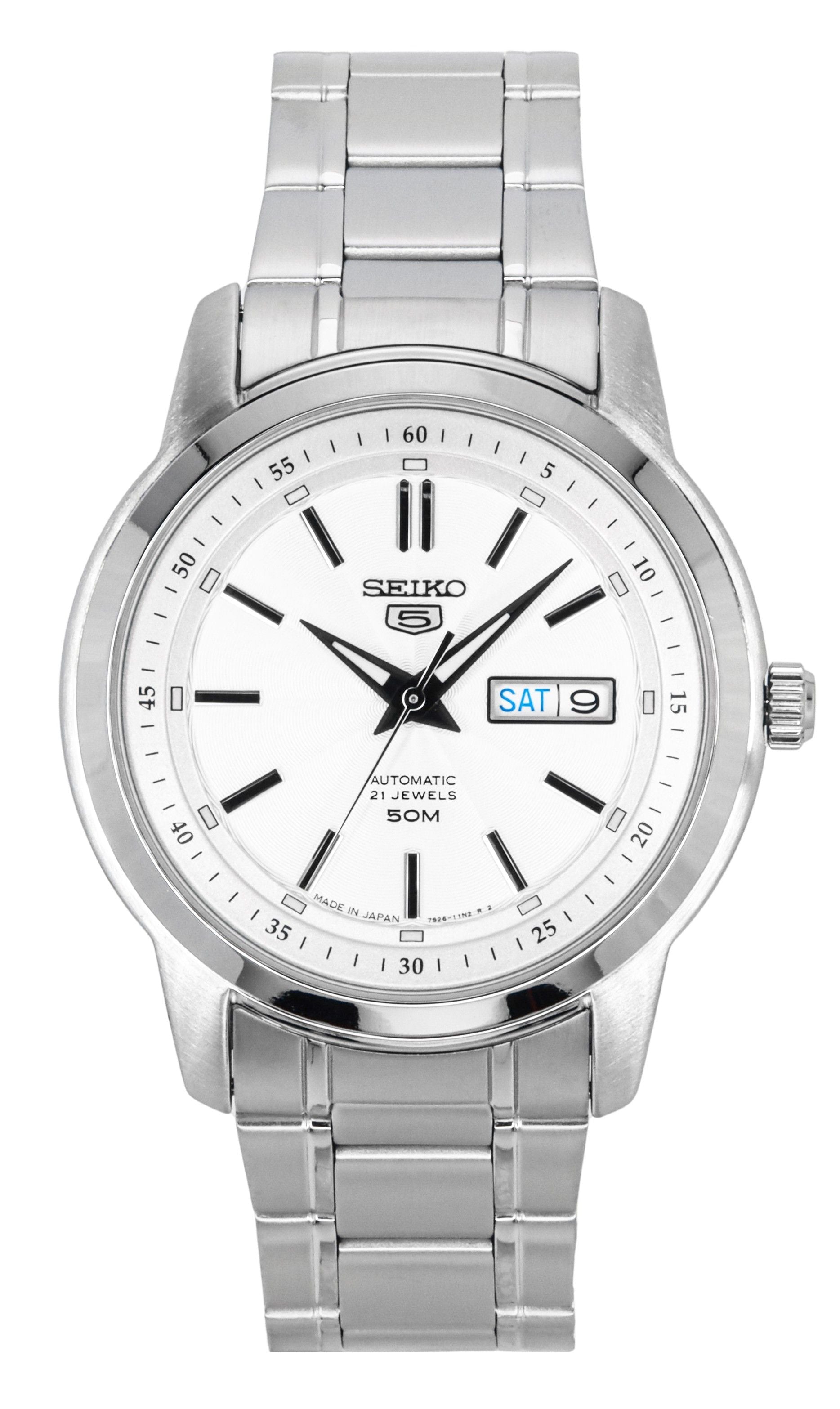 Seiko 5 Stainless Steel Silver Dial 21 Jewels Automatic SNKM83J1 Men's Watch - Prestige Stones