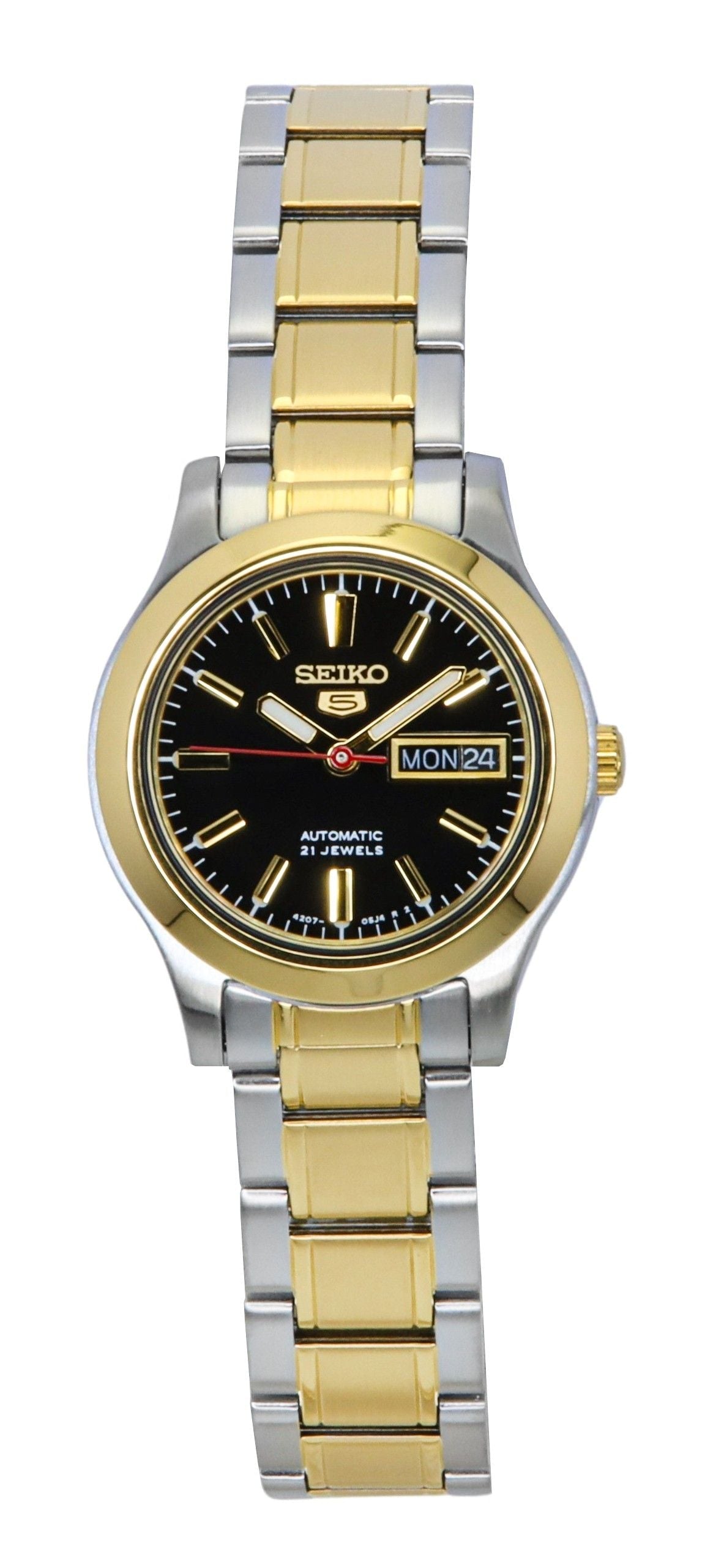 Seiko 5 Two Tone Stainless Steel Black Dial 21 Jewels Automatic SYMD94K1 Women's Watch - Prestige Stones