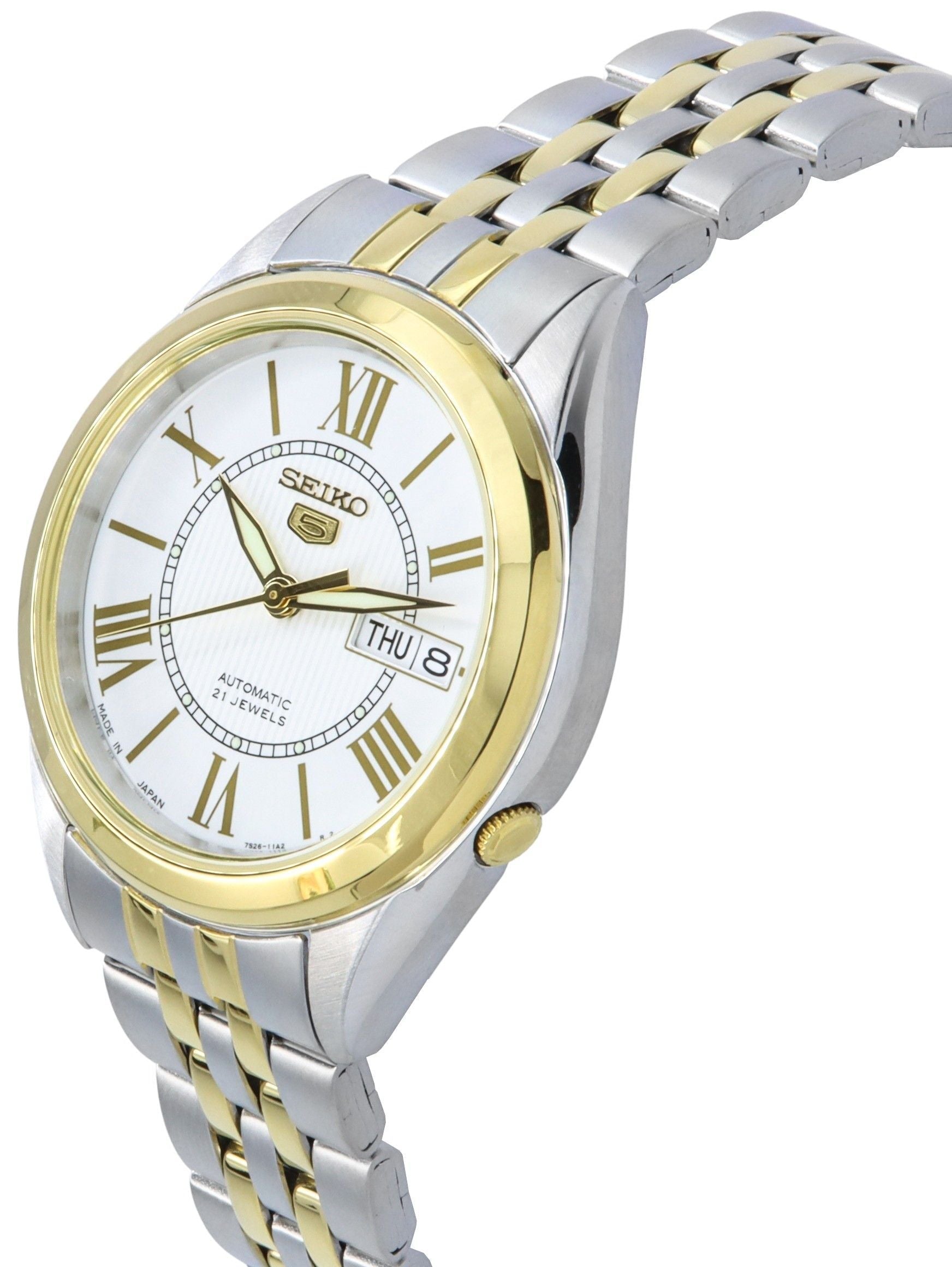Seiko 5 Two Tone Stainless Steel Silver Dial 21 Jewels Automatic SNKL36J1 Men's Watch - Prestige Stones