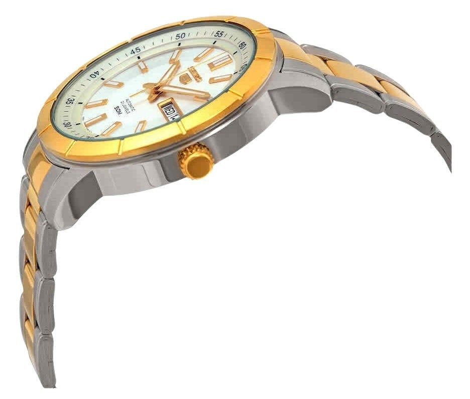 Seiko 5 Two Tone Stainless Steel Silver Dial 21 Jewels Automatic SNKN58K1 Men's Watch - Prestige Stones