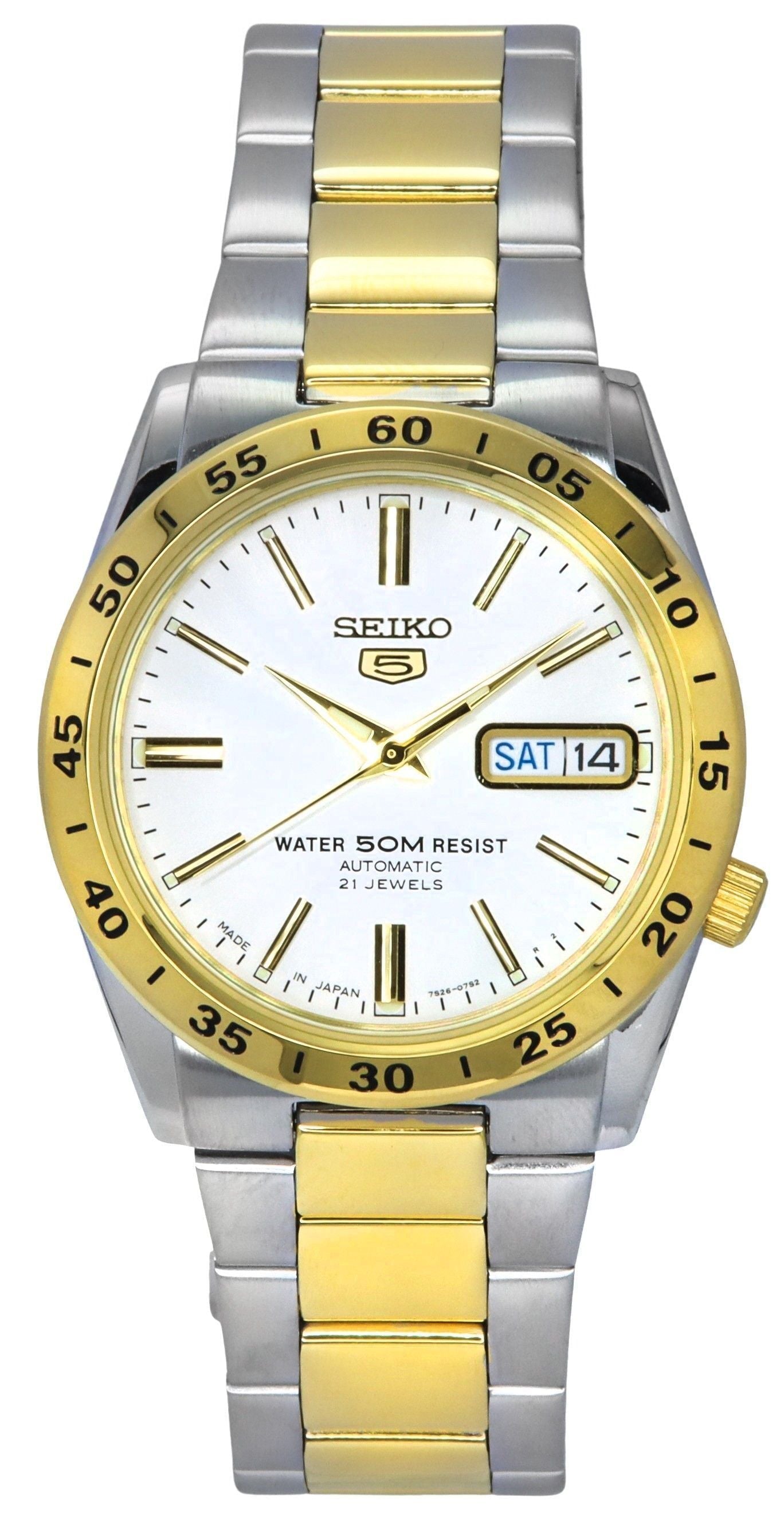 Seiko 5 Two Tone Stainless Steel White Dial 21 Jewels Automatic SNKE04J1 Unisex Watch - Prestige Stones