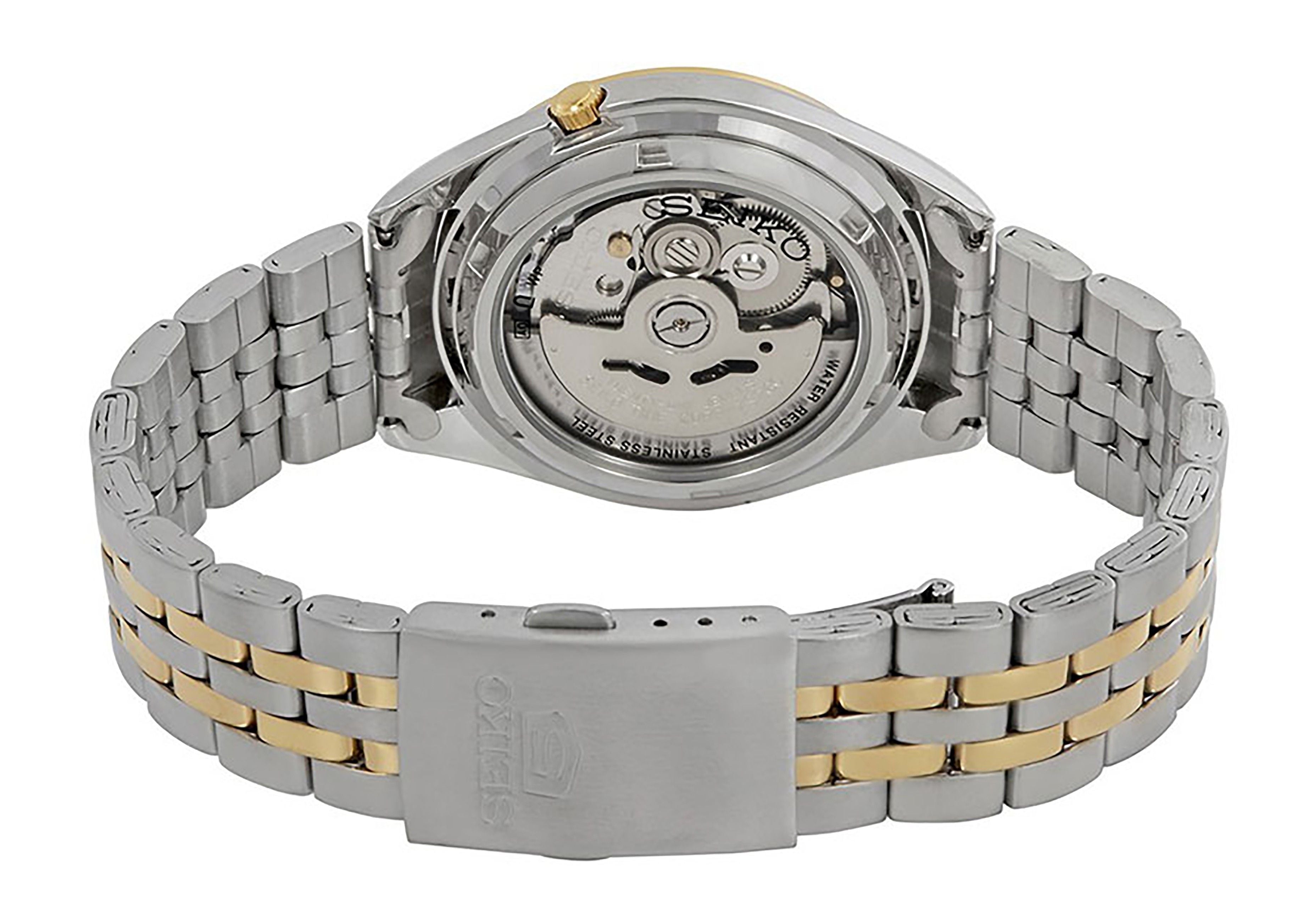 Seiko 5 Two Tone Stainless Steel White Dial 21 Jewels Automatic SNKL24K1 Men's Watch - Prestige Stones