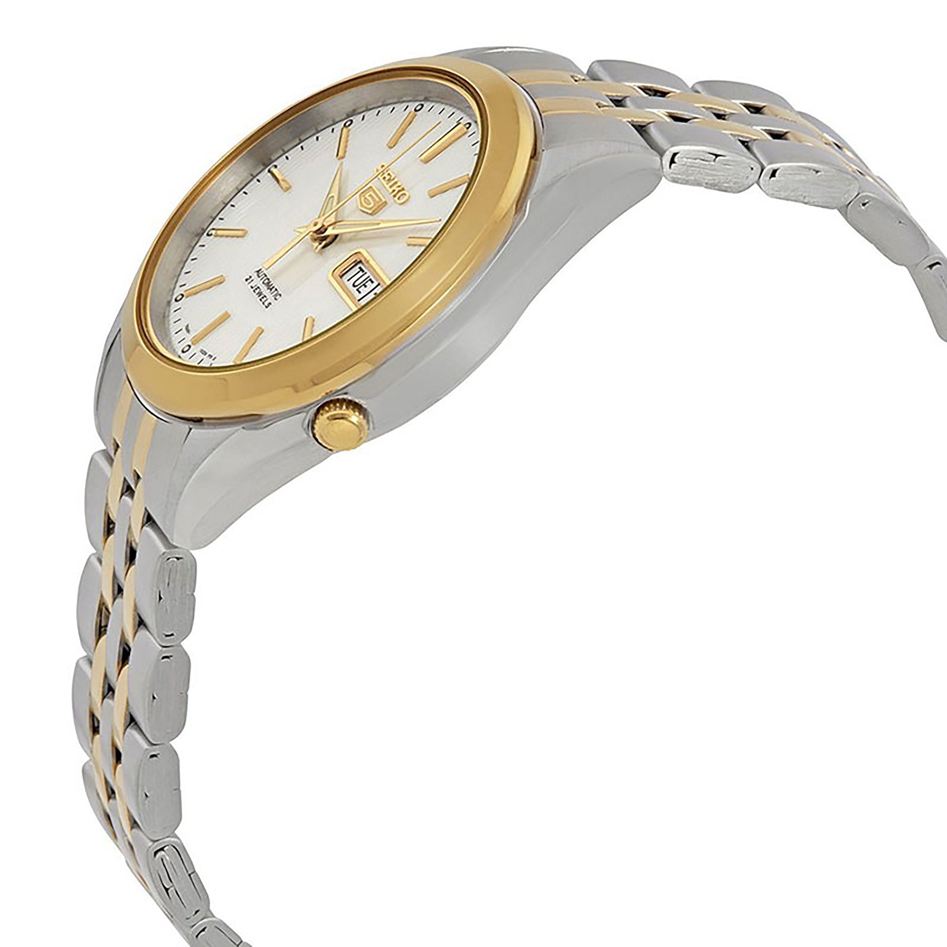 Seiko 5 Two Tone Stainless Steel White Dial 21 Jewels Automatic SNKL24K1 Men's Watch - Prestige Stones