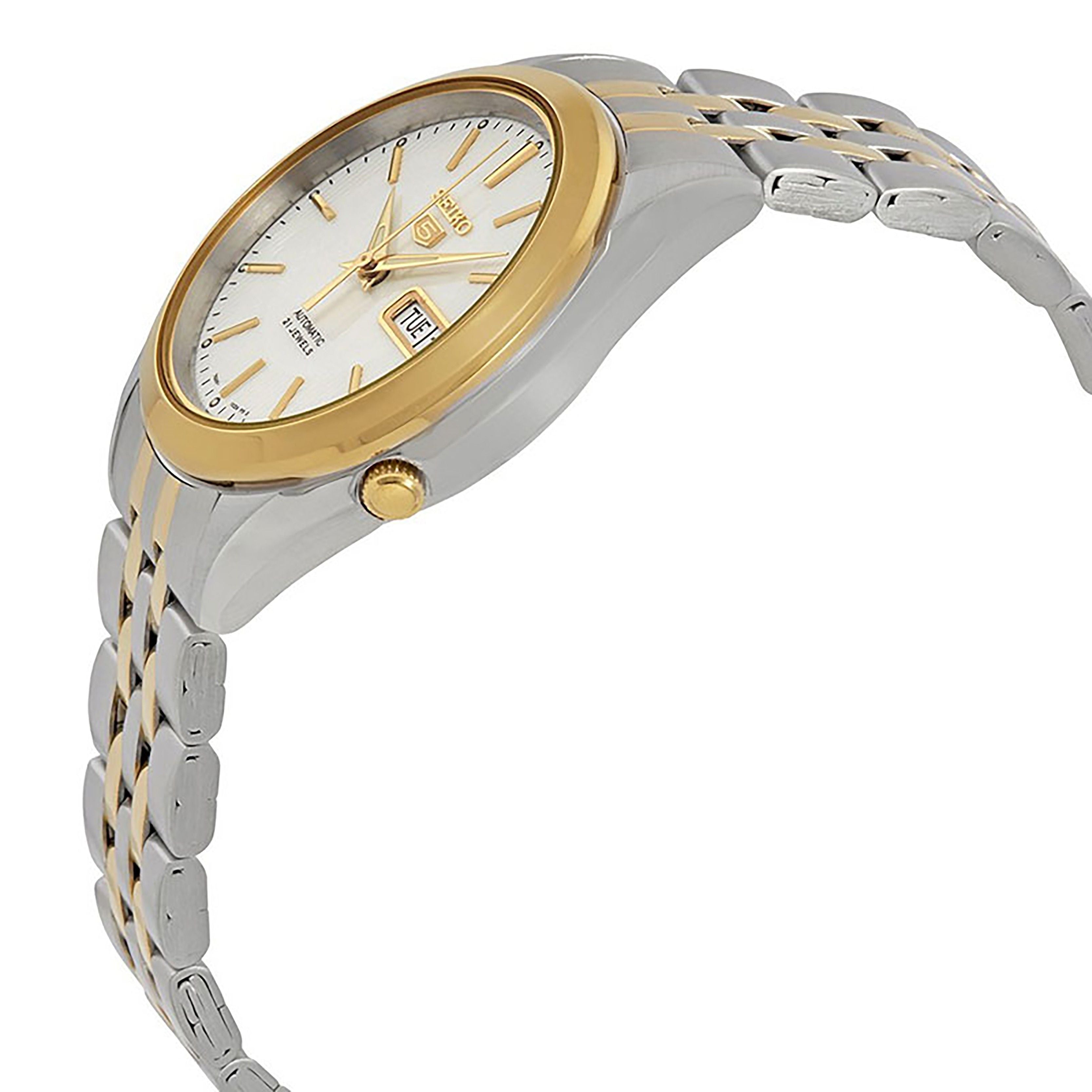 Seiko 5 Two Tone Stainless Steel White Dial 21 Jewels Automatic SNKL24K1 Men's Watch - Prestige Stones
