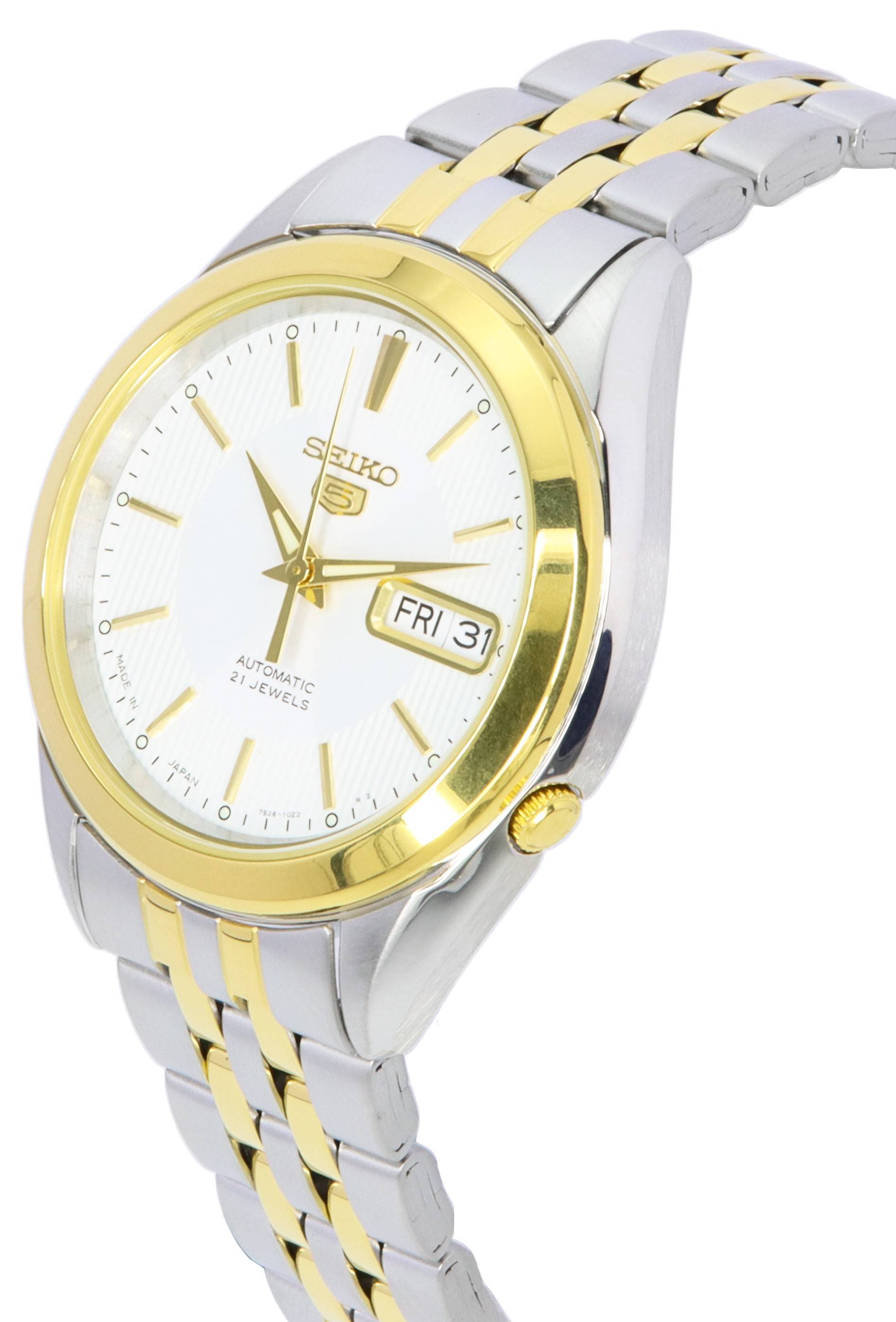 Seiko 5 Two Tone Stainless Steel White Dial Automatic SNKL24 SNKL24J1 SNKL24J Men's Watch - Prestige Stones