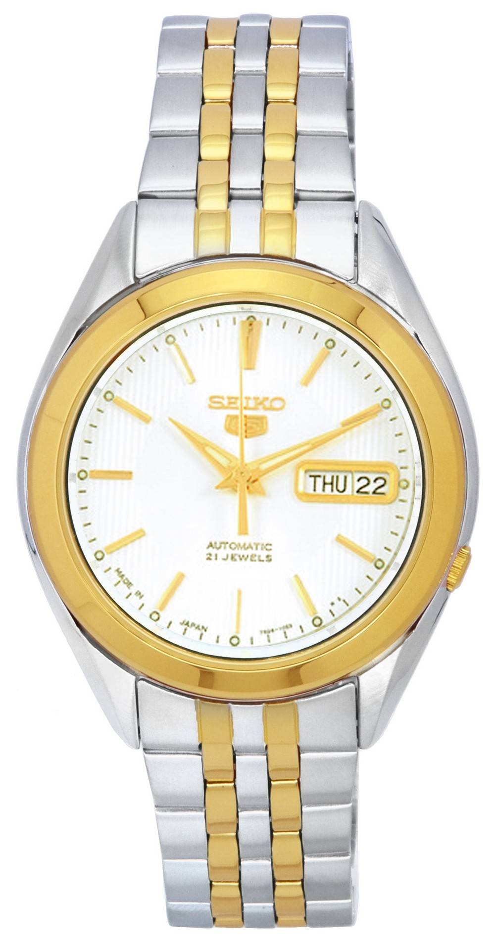 Seiko 5 Two Tone Stainless Steel White Dial Automatic SNKL24 SNKL24J1 SNKL24J Men's Watch - Prestige Stones