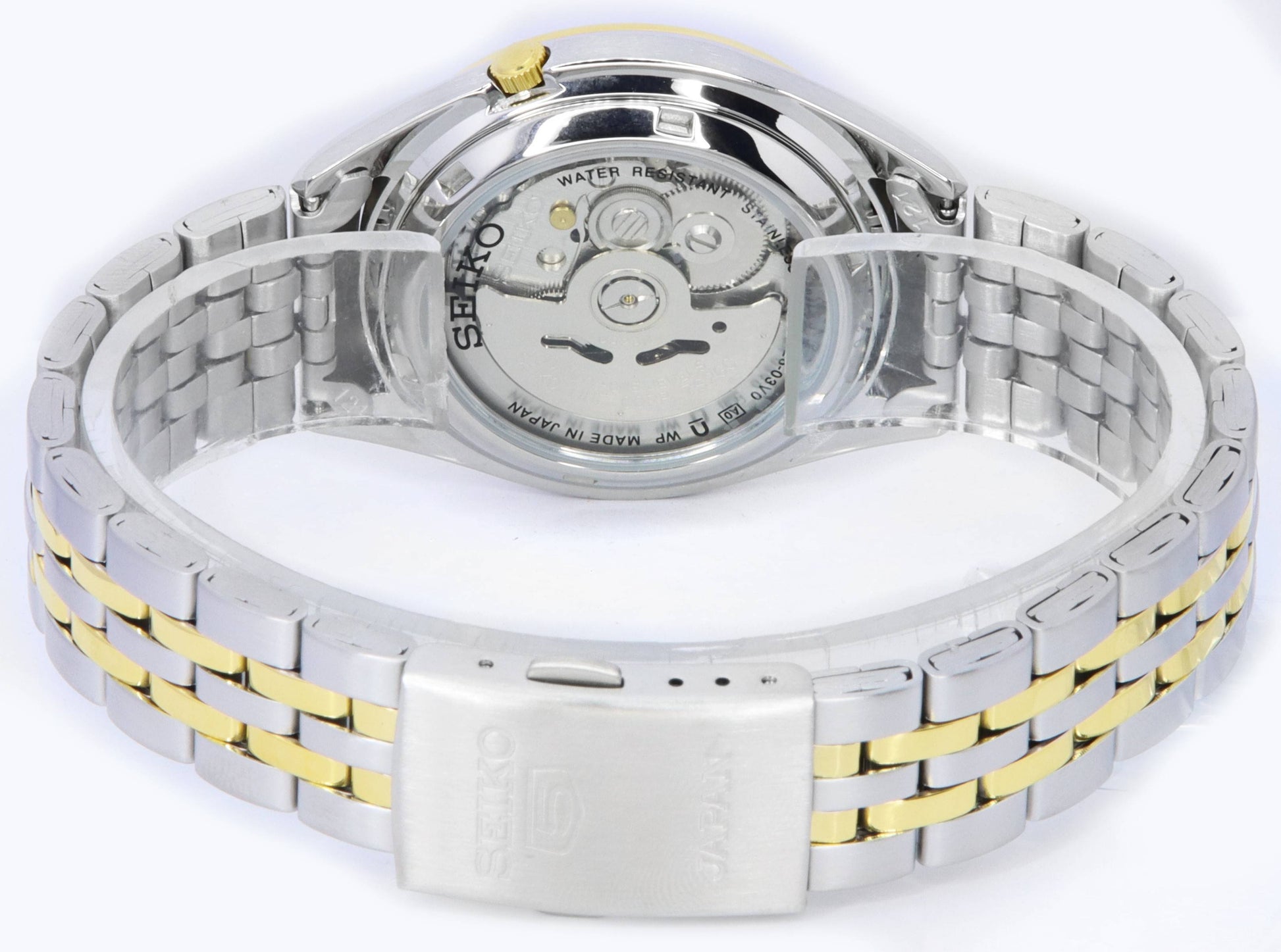 Seiko 5 Two Tone Stainless Steel White Dial Automatic SNKL24 SNKL24J1 SNKL24J Men's Watch - Prestige Stones