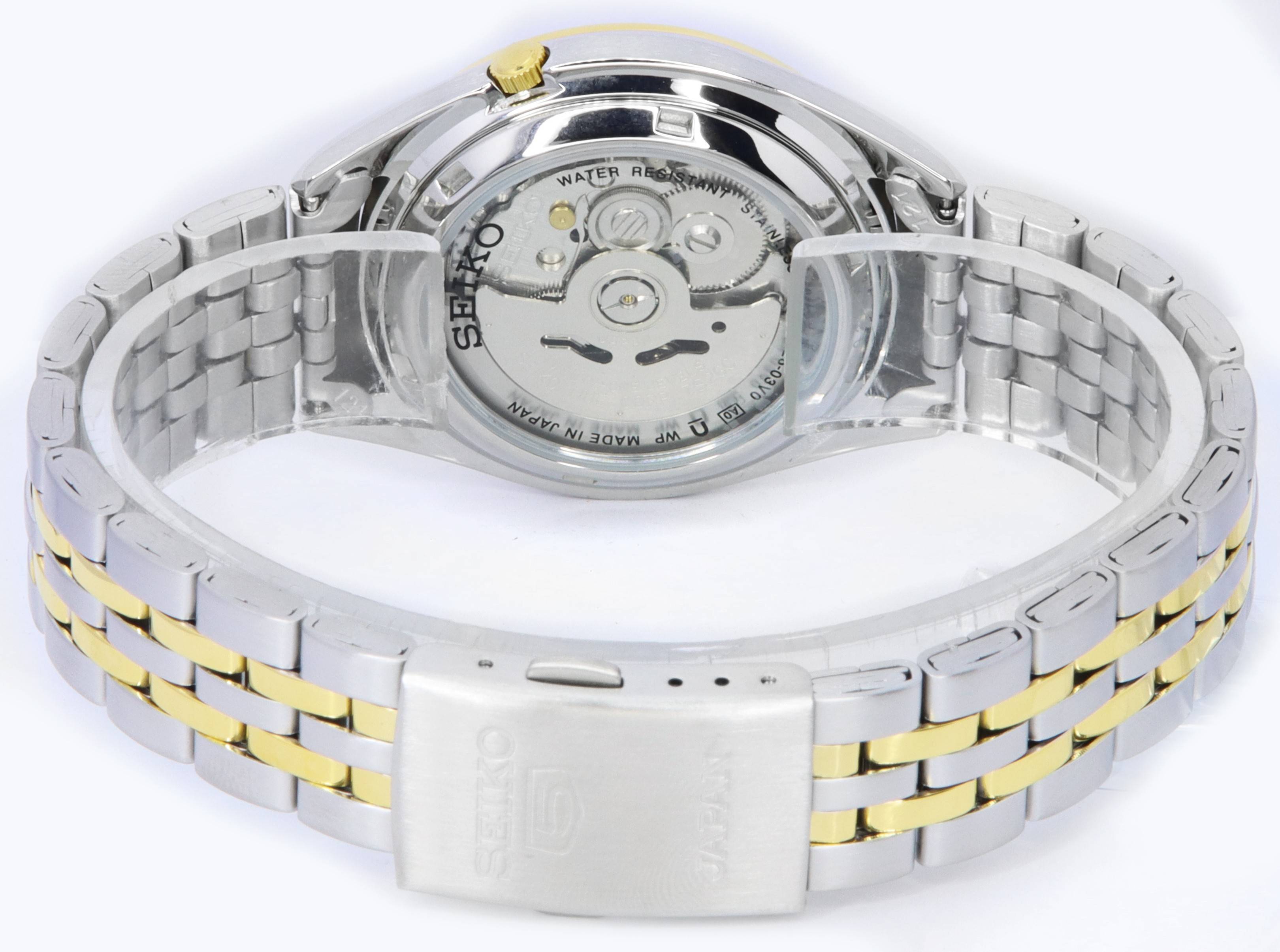 Seiko 5 Two Tone Stainless Steel White Dial Automatic SNKL24 SNKL24J1 SNKL24J Men's Watch - Prestige Stones