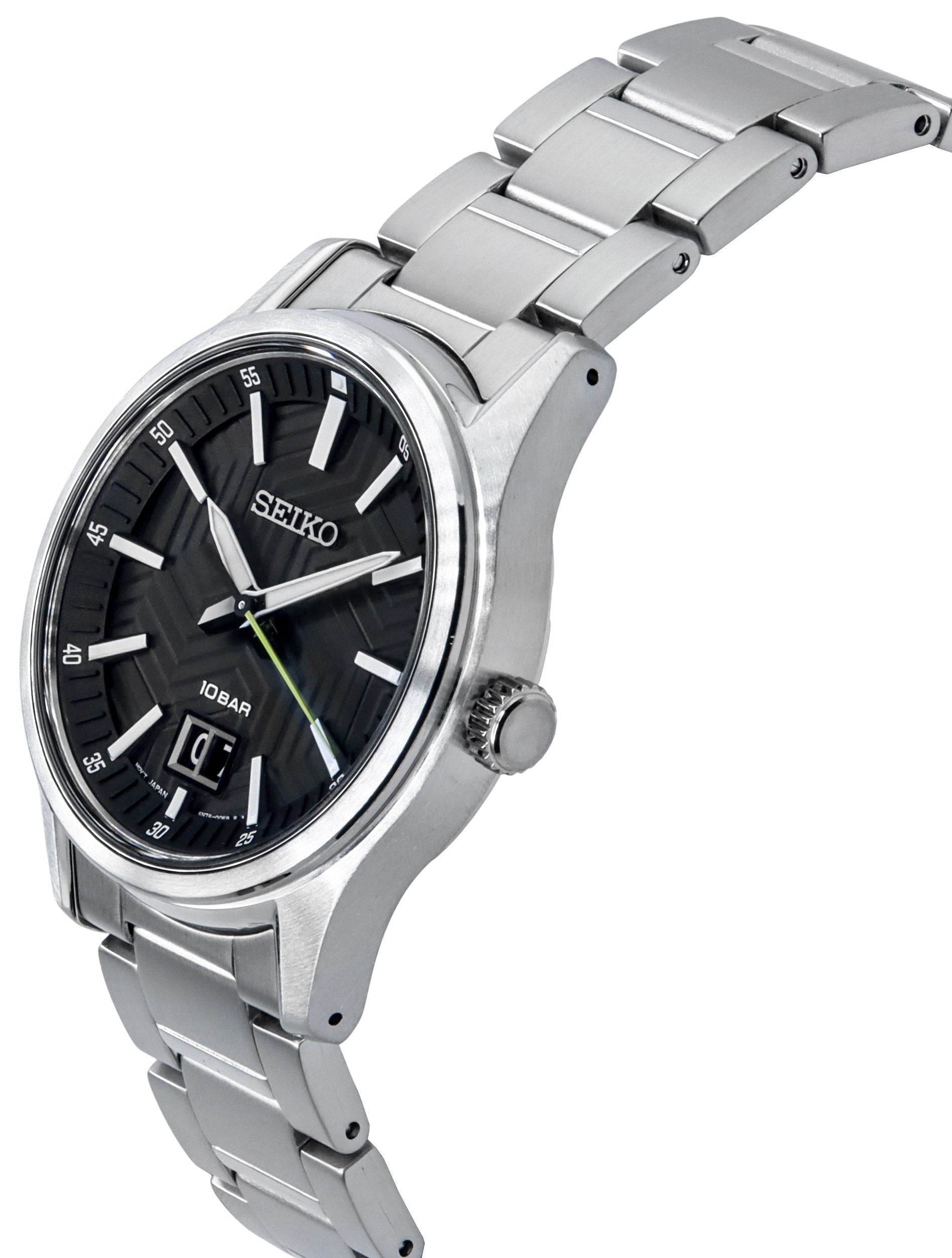 Seiko Analog Stainless Steel Black Dial Quartz SUR535P1 100M Men's Watch - Prestige Stones
