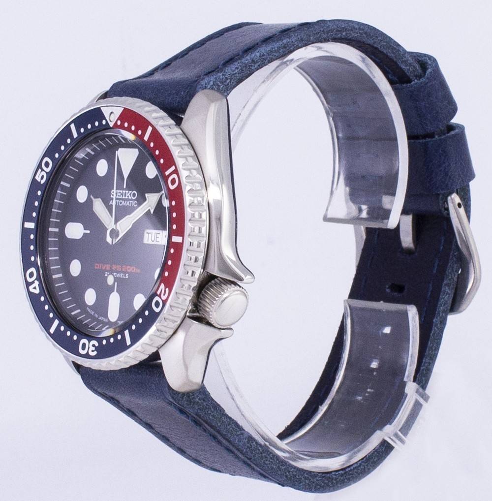 Seiko Automatic SKX009J1 - var - LS13 Diver's 200M Dark Blue Leather Strap Men's Watch - Prestige Stones
