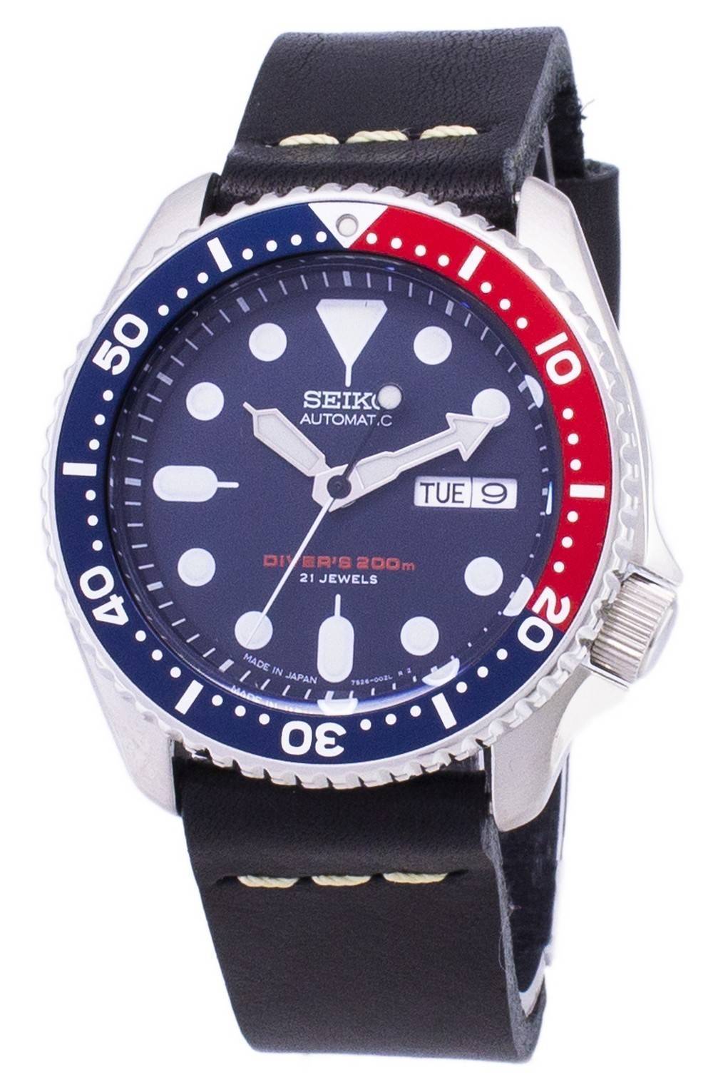 Seiko Automatic SKX009J1 - var - LS14 Diver's 200M Japan Made Black Leather Strap Men's Watch - Prestige Stones