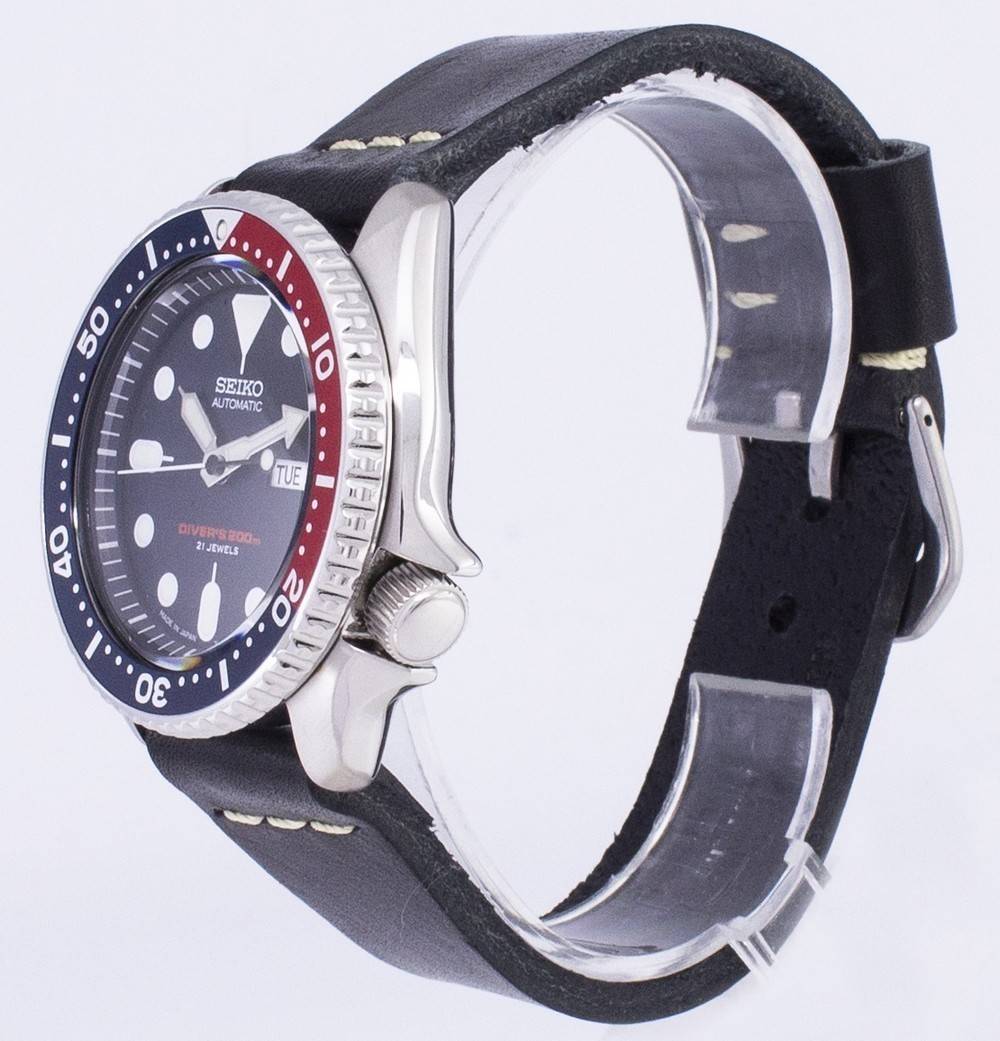 Seiko Automatic SKX009J1 - var - LS14 Diver's 200M Japan Made Black Leather Strap Men's Watch - Prestige Stones