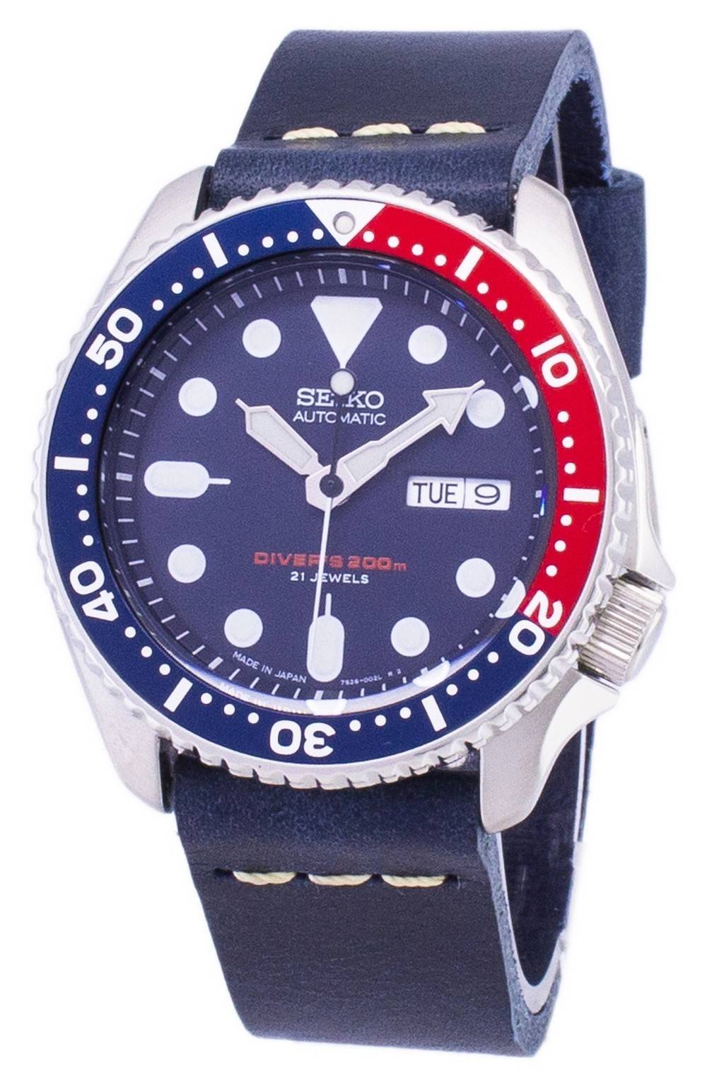 Seiko Automatic SKX009J1 - var - LS15 Diver's 200M Dark Blue Leather Strap Men's Watch - Prestige Stones