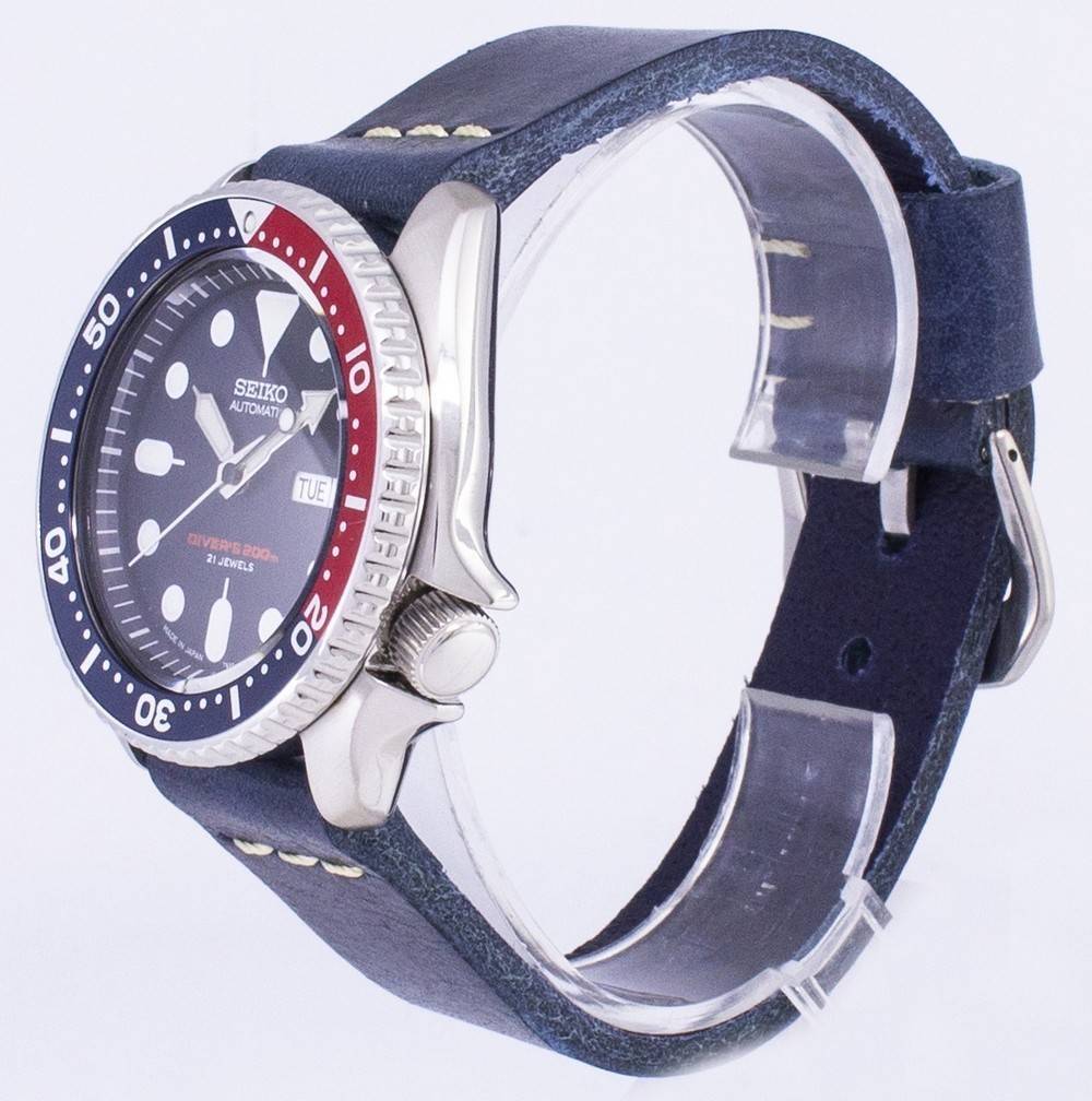 Seiko Automatic SKX009J1 - var - LS15 Diver's 200M Dark Blue Leather Strap Men's Watch - Prestige Stones