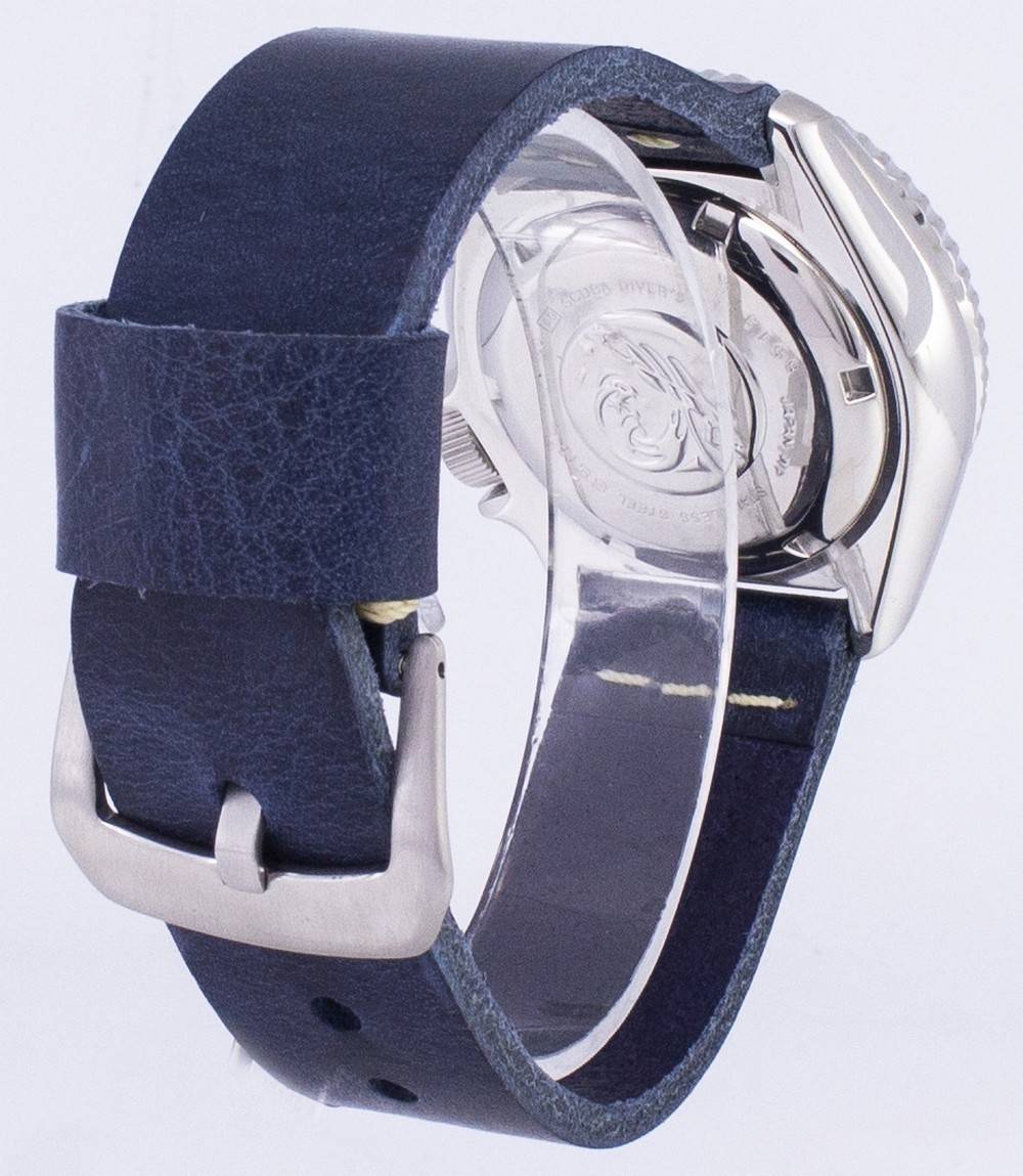 Seiko Automatic SKX009J1 - var - LS15 Diver's 200M Dark Blue Leather Strap Men's Watch - Prestige Stones