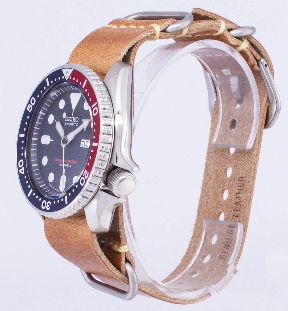 Seiko Automatic SKX009J1 - var - LS18 Diver's 200M Japan Made Brown Leather Strap Men's Watch - Prestige Stones