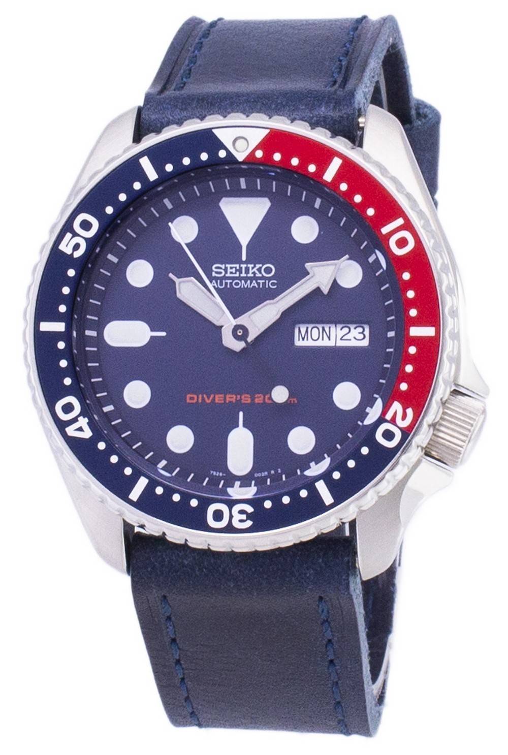 Seiko Automatic SKX009K1 - var - LS13 Diver's 200M Dark Blue Leather Strap Men's Watch - Prestige Stones