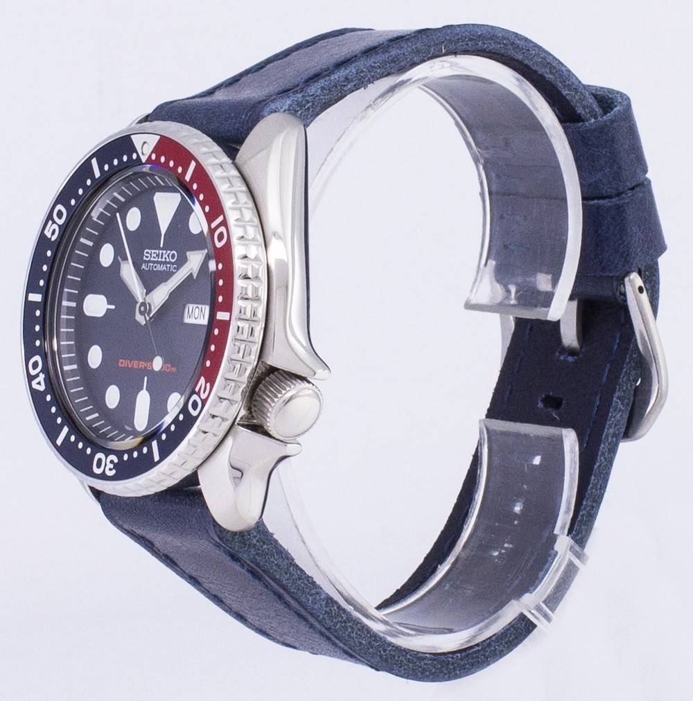 Seiko Automatic SKX009K1 - var - LS13 Diver's 200M Dark Blue Leather Strap Men's Watch - Prestige Stones